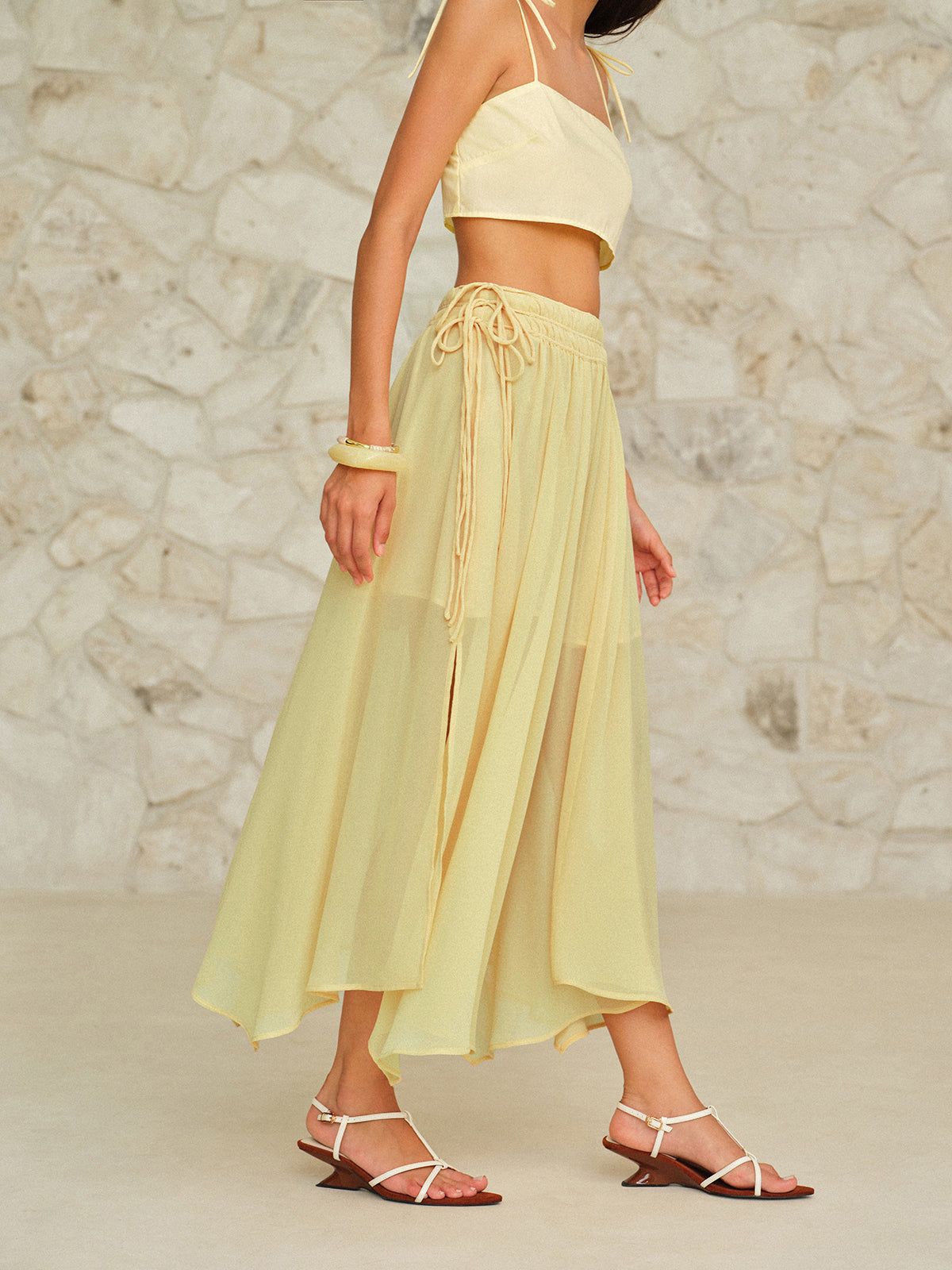 Drawstring Waist Maxi Skirt-Chicvia
