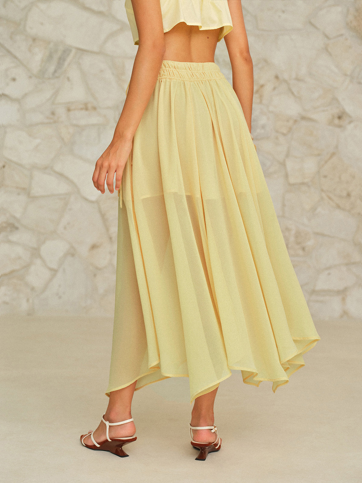 Drawstring Waist Maxi Skirt-Chicvia