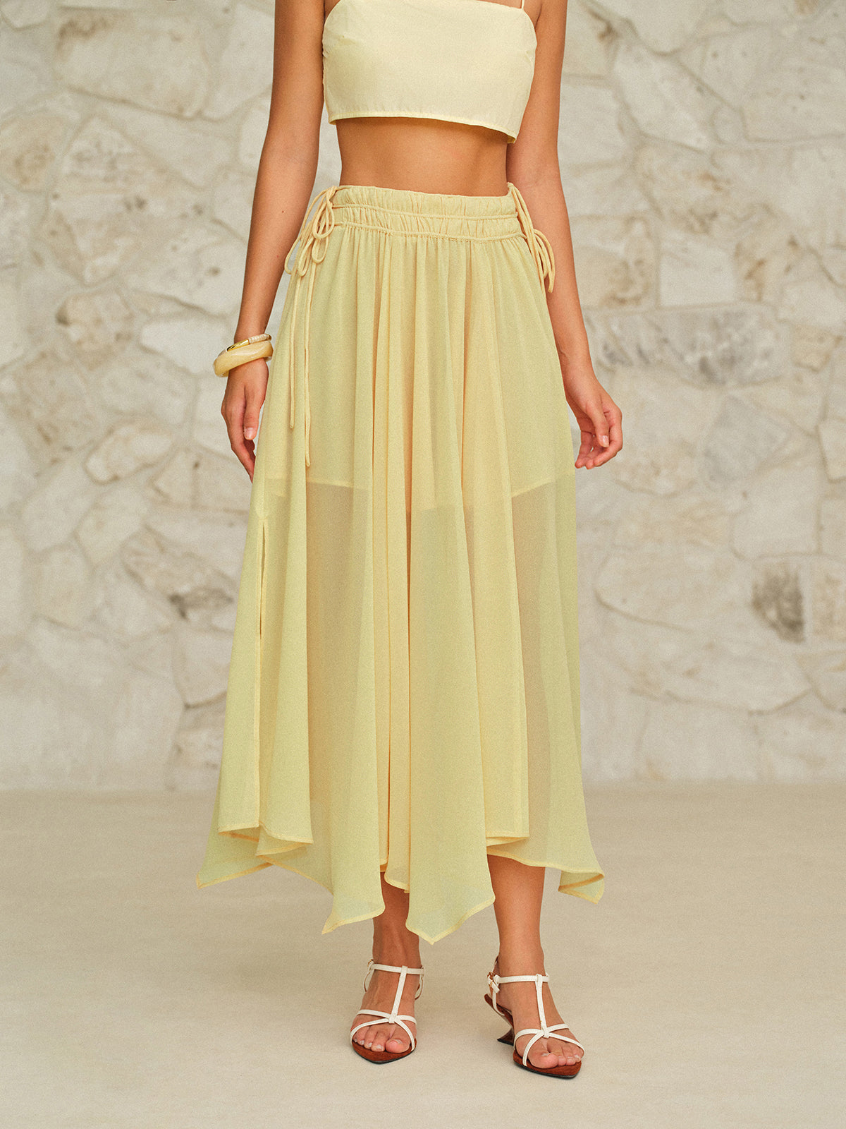 Drawstring Waist Maxi Skirt-Chicvia