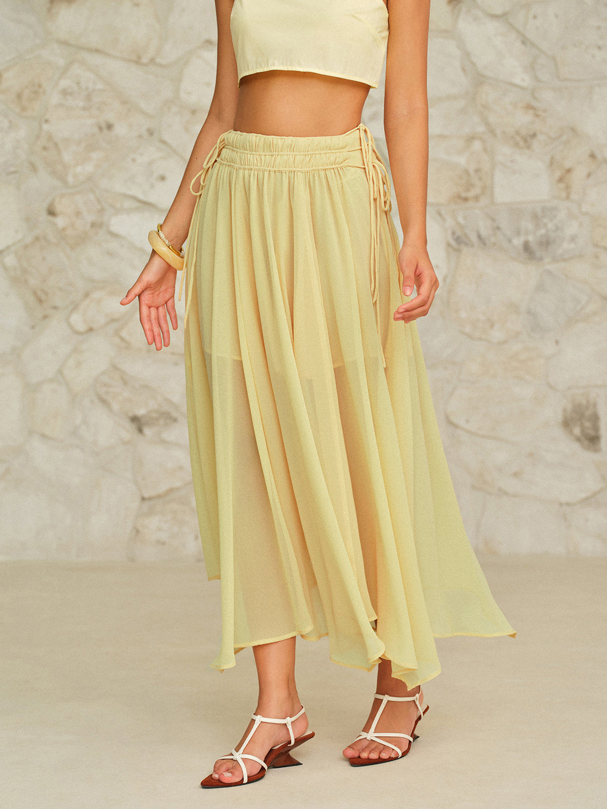 Drawstring Waist Maxi Skirt-Chicvia