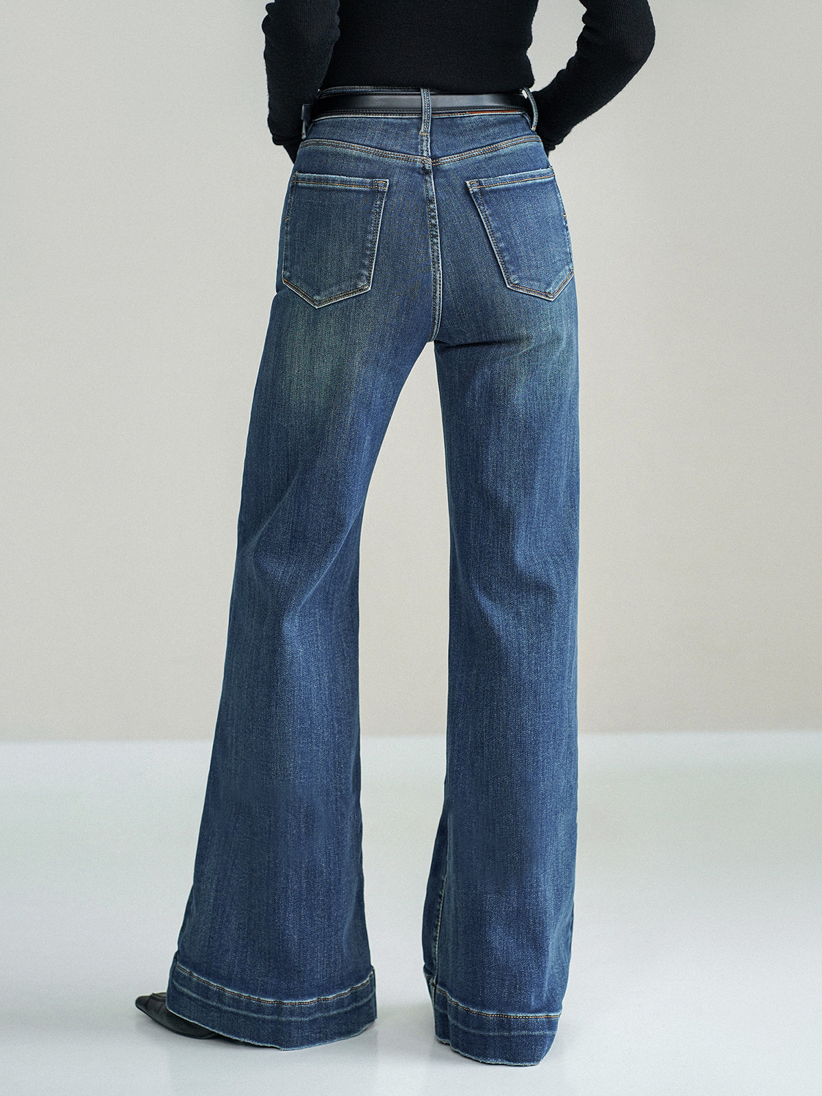 Mid-Waist Bootcut Denim Jeans Without Belt-Chicvia
