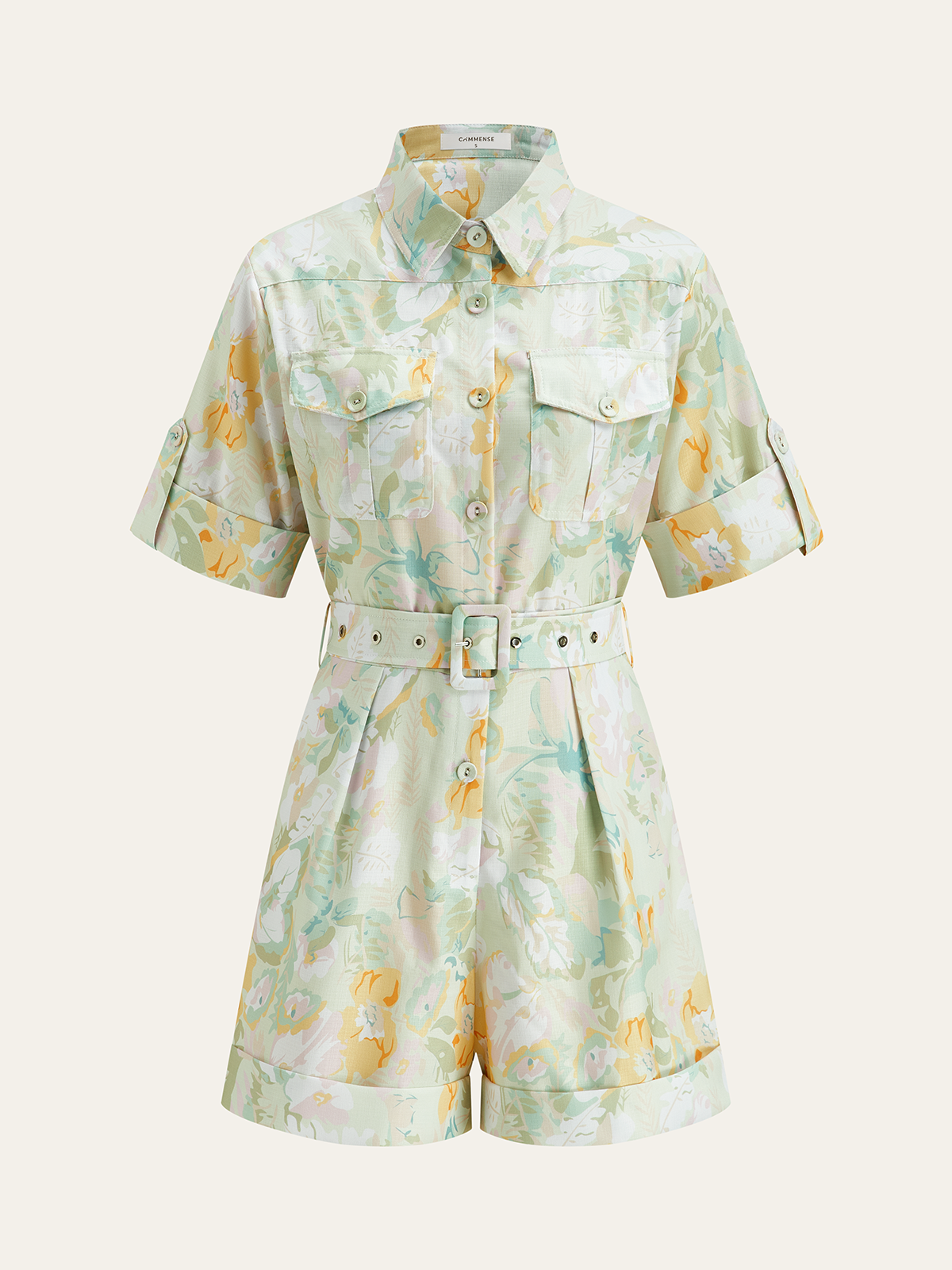 Pocketed Belted Floral Print Jumpsuits-Chicvia