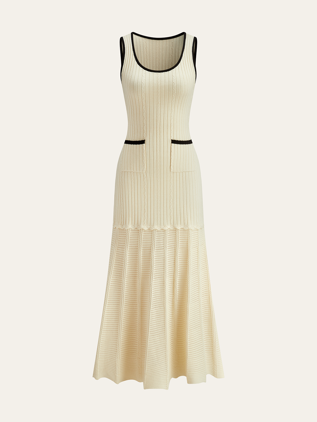 Pocketed Contrast Trim Knit Midi Dress-Chicvia