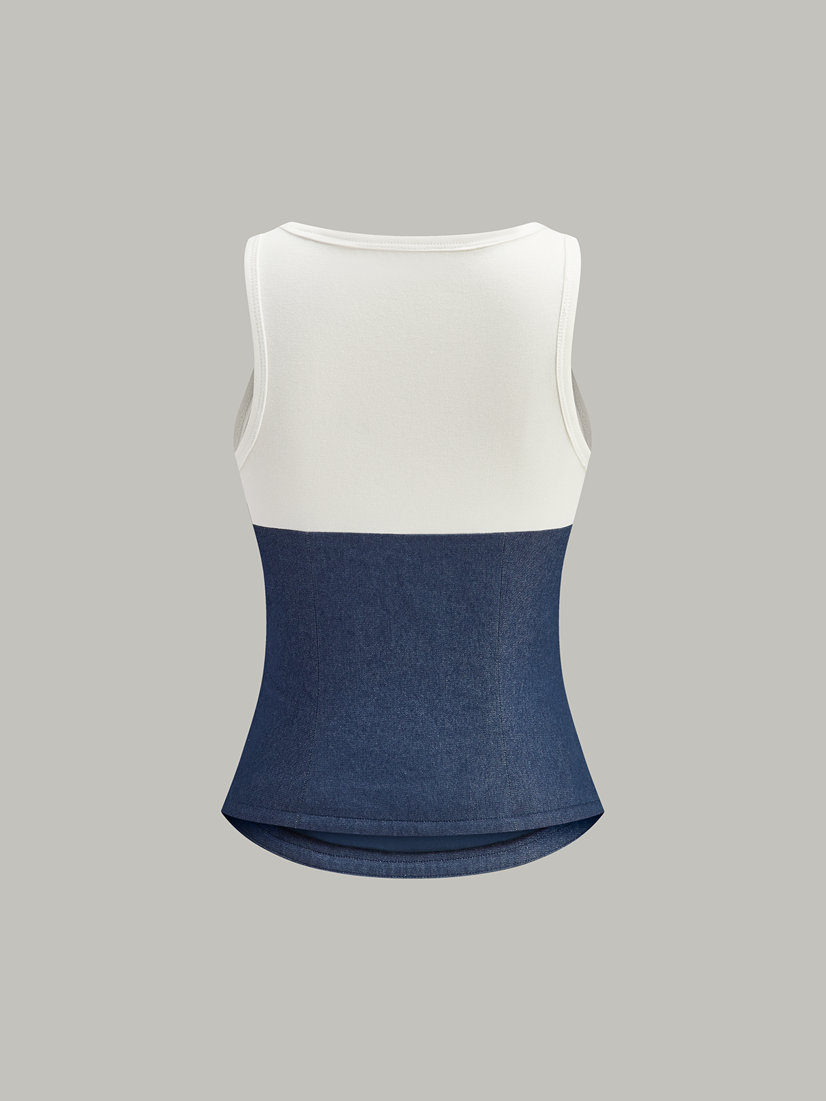 Cotton-Paneled Faux Denim Tank Top-Chicvia