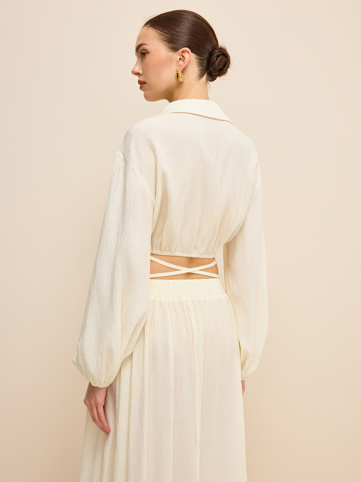 Cropped Shirt with Crisscross Tie-Back-Chicvia