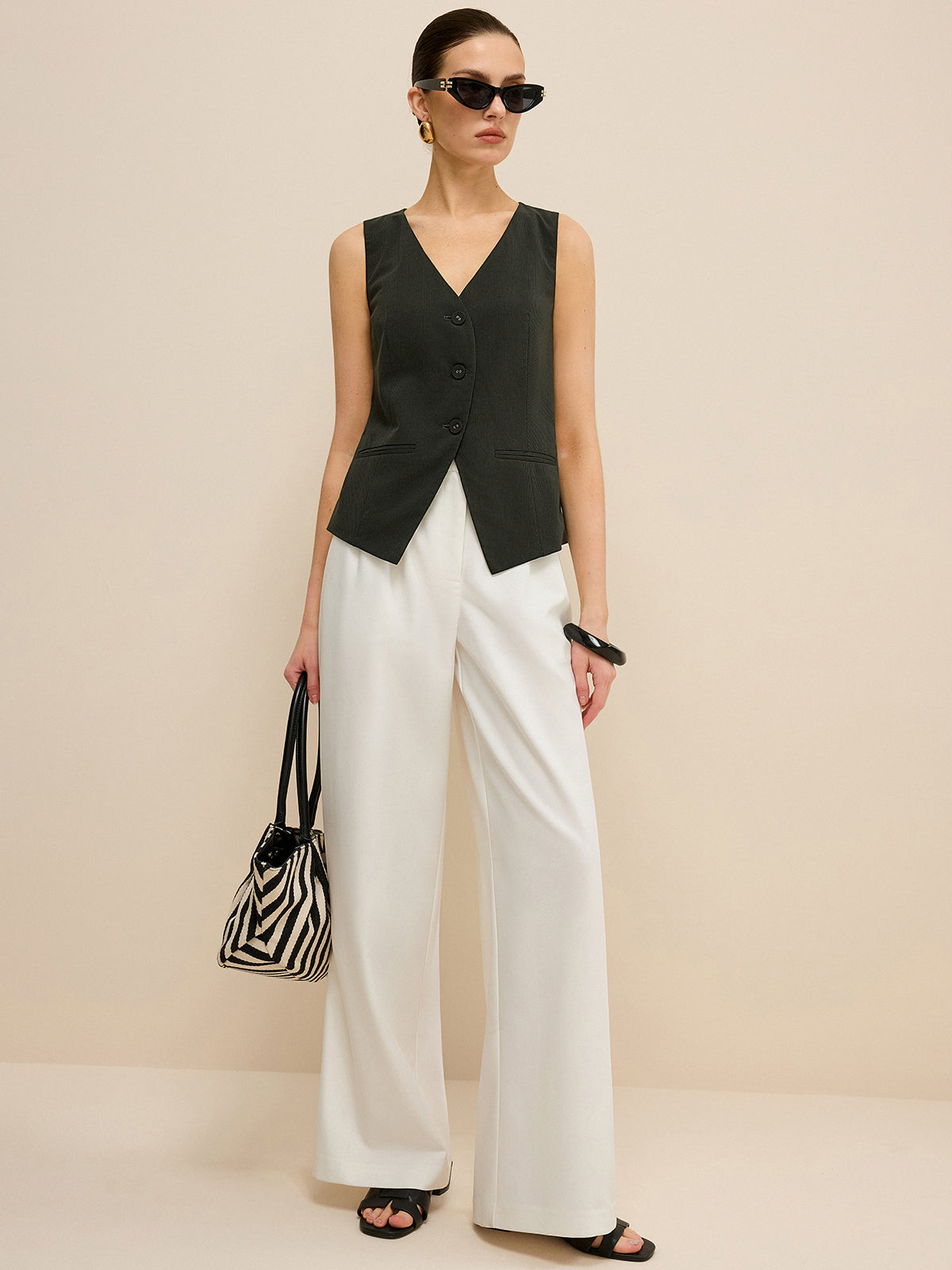 Pinstripe V-Neck Vest-Chicvia