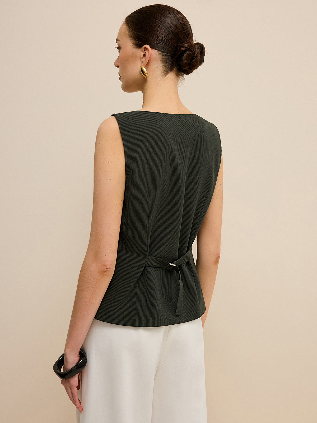 Pinstripe V-Neck Vest-Chicvia