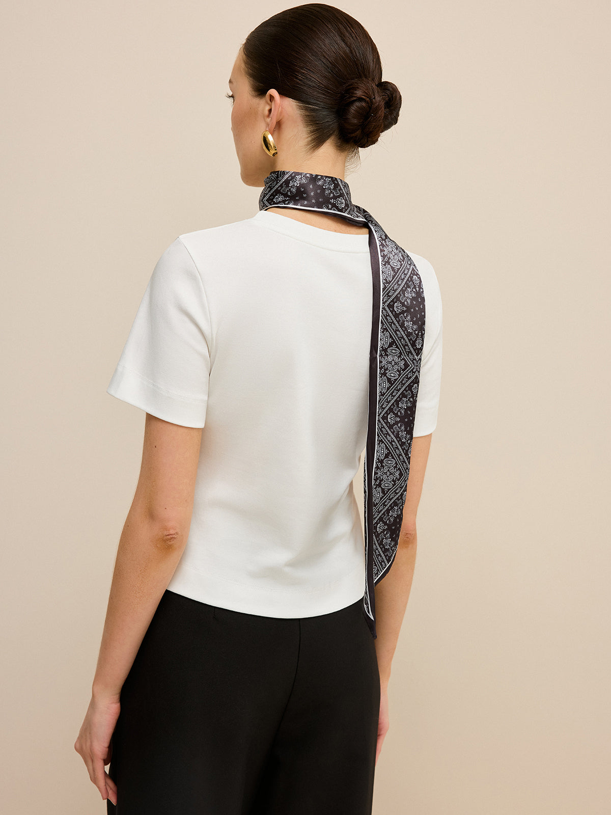 Irregular Hem T-Shirt with Silk Scarf-Chicvia