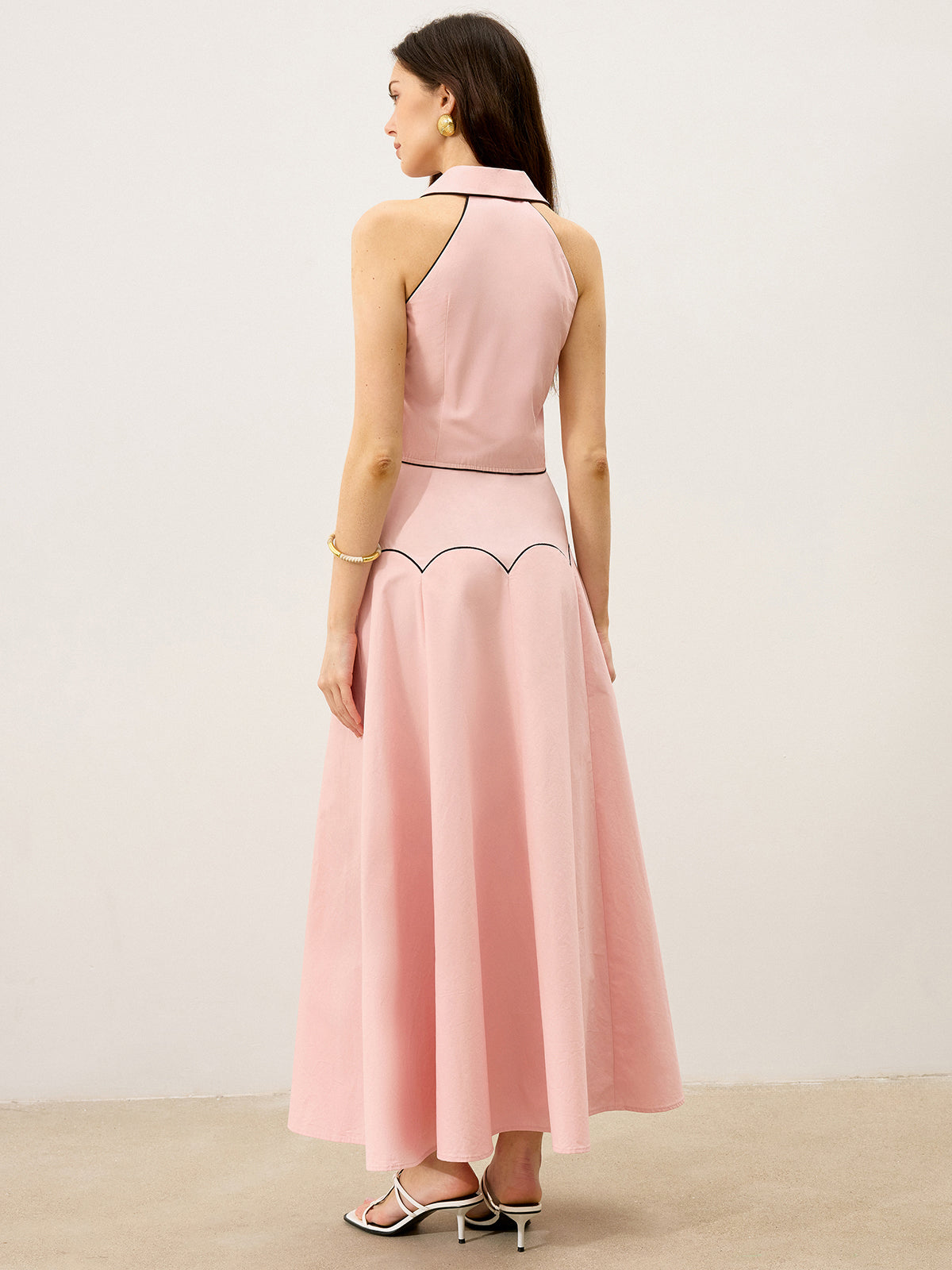 Contrast-Trim Maxi Skirt Set-Chicvia