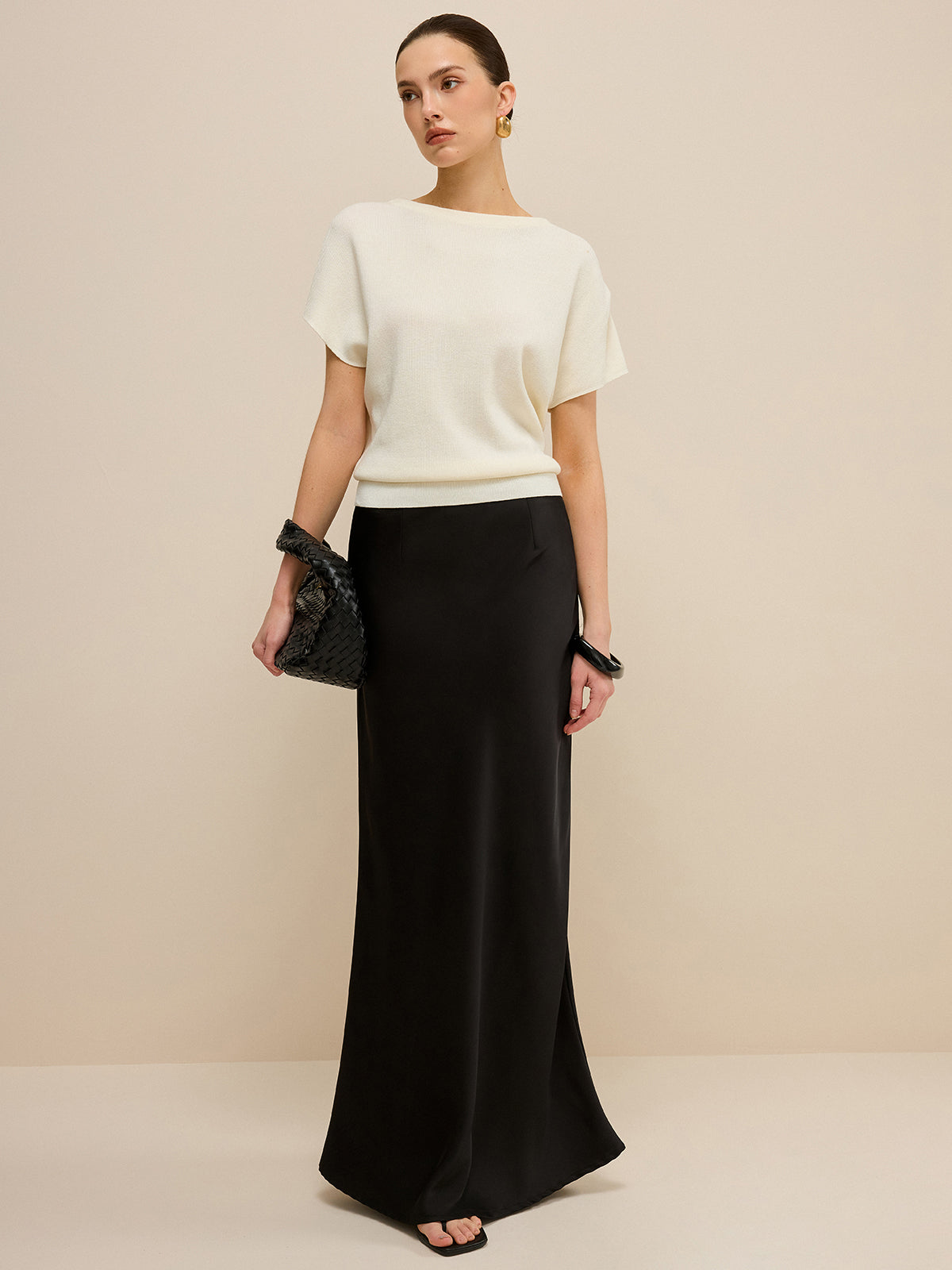 Elasticized Hem Knit Top-Chicvia