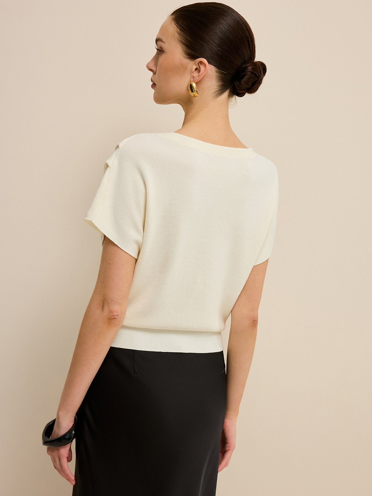 Elasticized Hem Knit Top-Chicvia