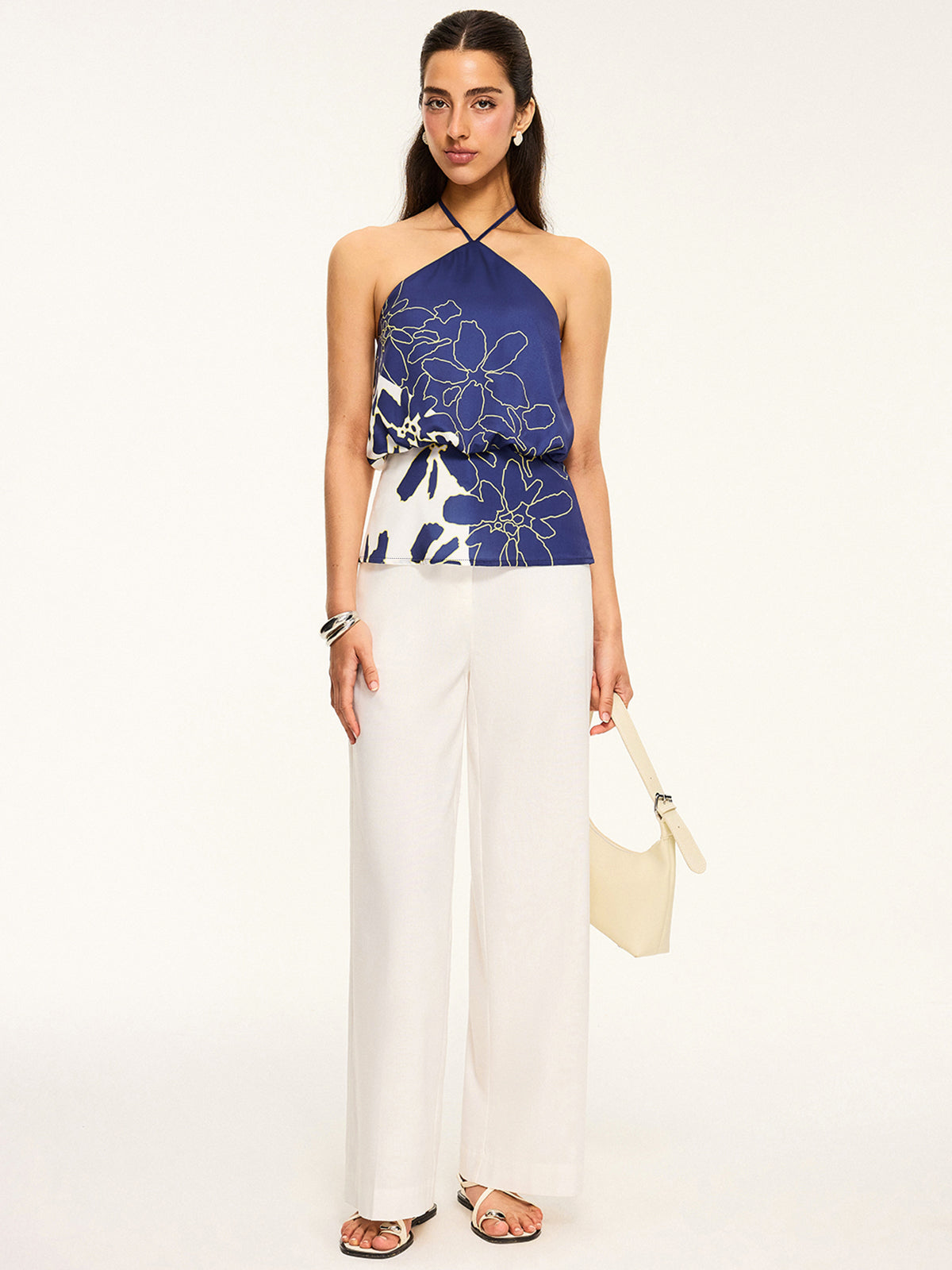 Floral Print Halter Backless Top-Chicvia