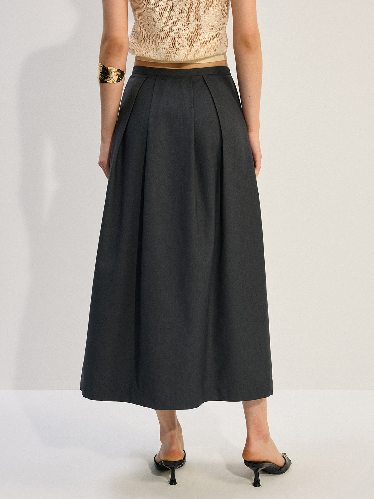 Pleated A-Line Midi Skirt-Chicvia