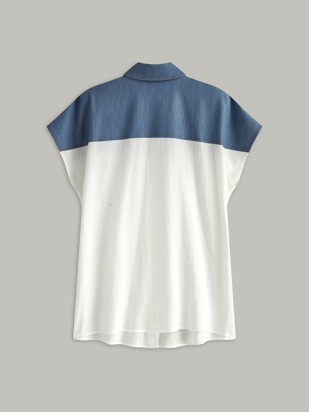 Color-Blocked Short-Sleeved Shirt-Chicvia