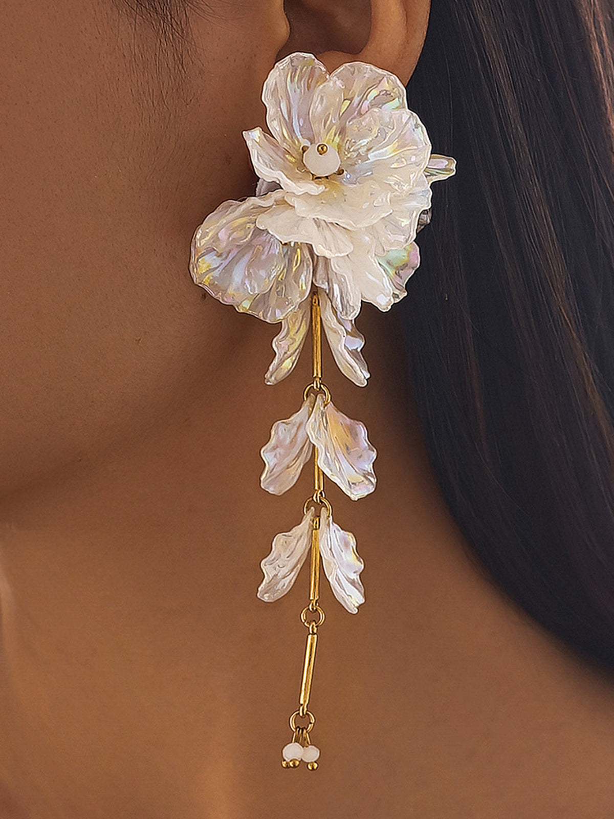 Floral Iridescent Drop Earrings-Chicvia