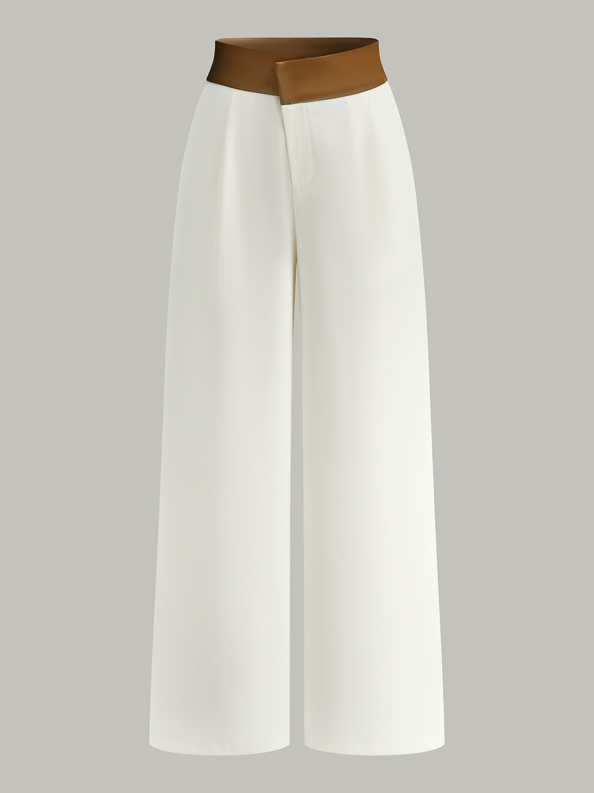 Faux Leather 2-Tone Waist Wide-Leg Pants-Chicvia