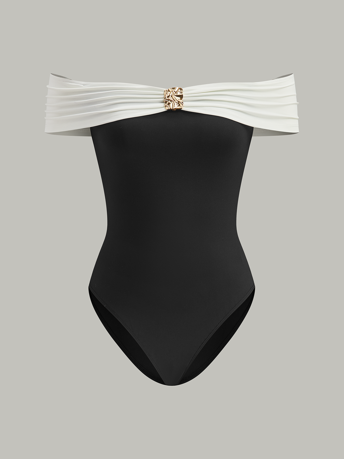 Metal Decor Off-Shoulder Bodysuit-Chicvia