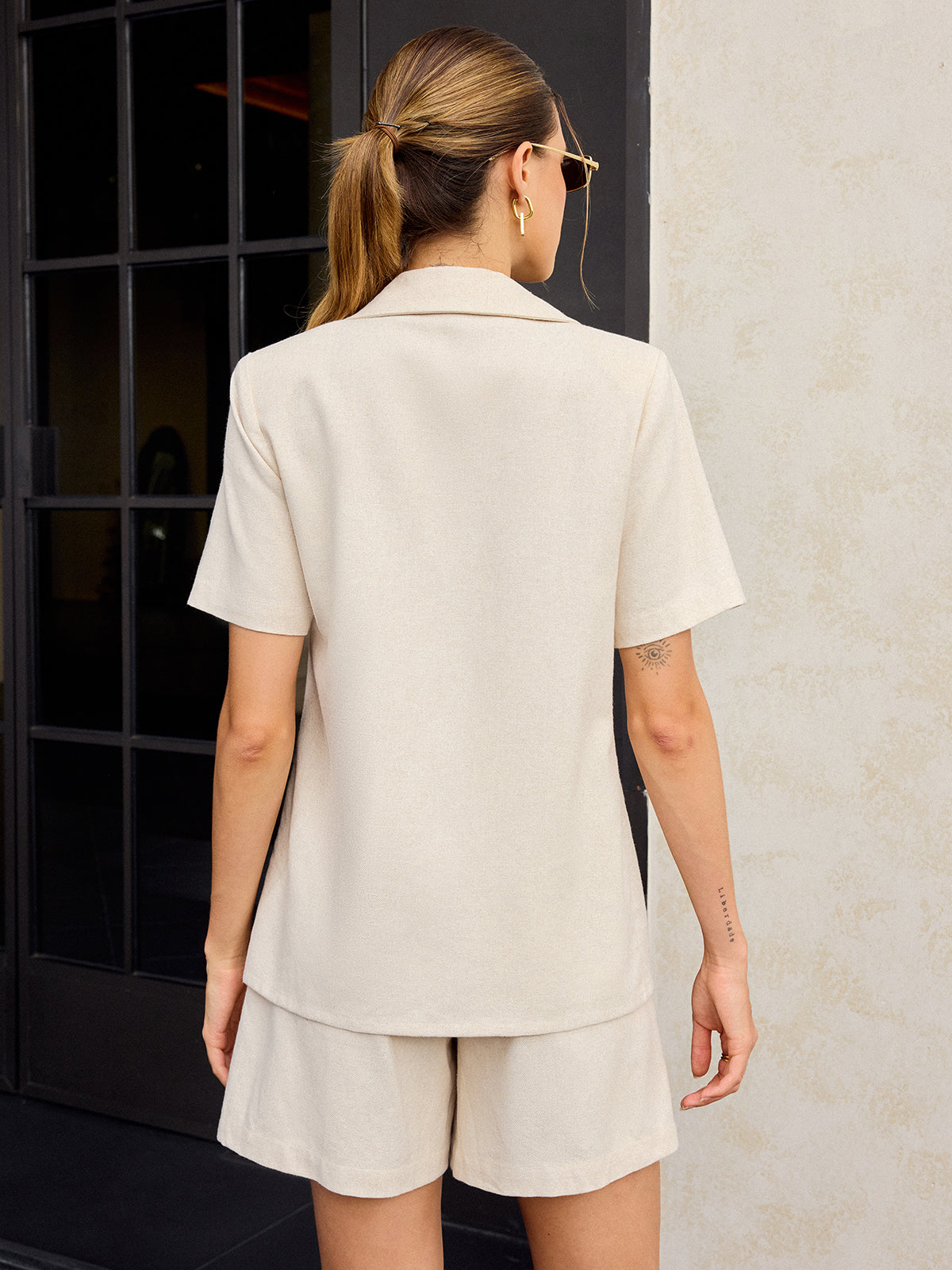 Cotton & Linen Metal Decor Shorts Set-Chicvia