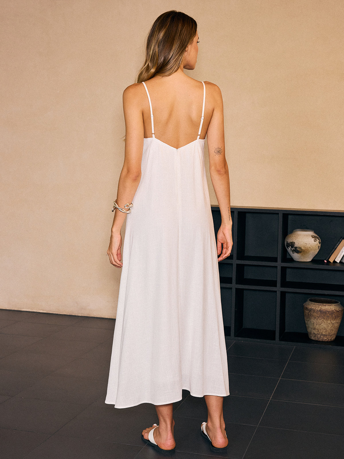 Linen & Cotton Cut-Out Maxi Dress-Chicvia