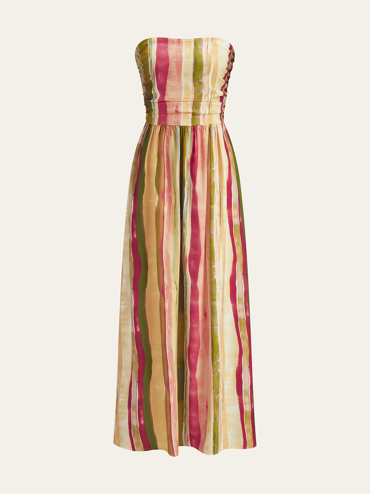 Colorful Striped Strapless Cotton Maxi Dress-Chicvia