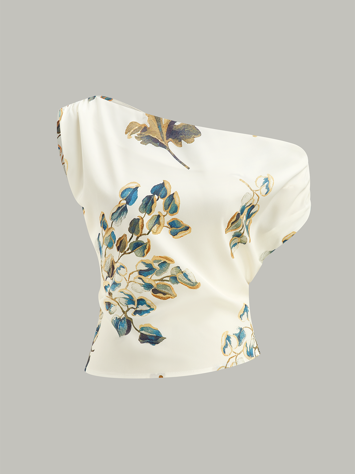 One-Shoulder Floral-Patterned Top-Chicvia
