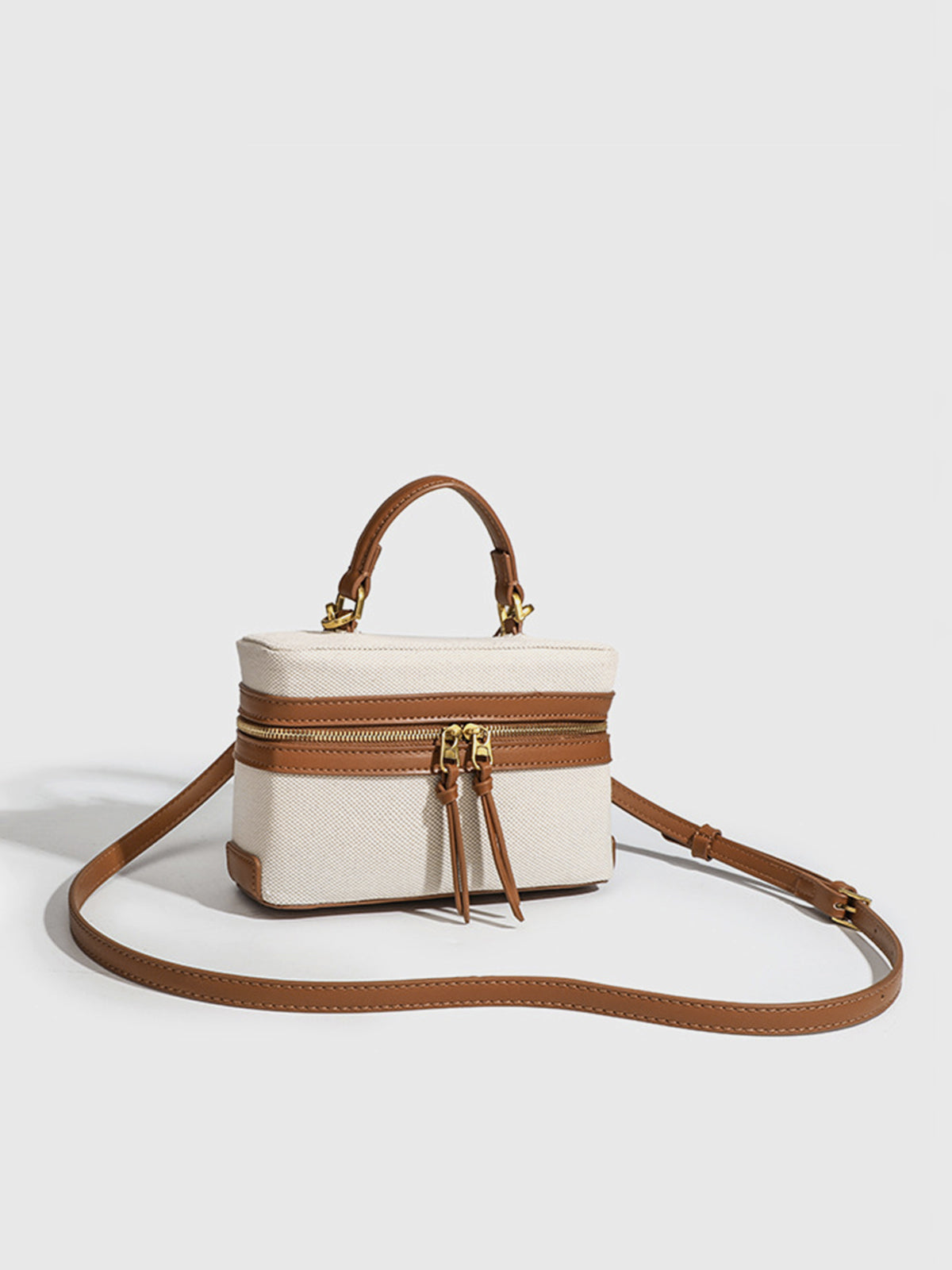 Dual-Tone Zippered Crossbody Bag-Chicvia