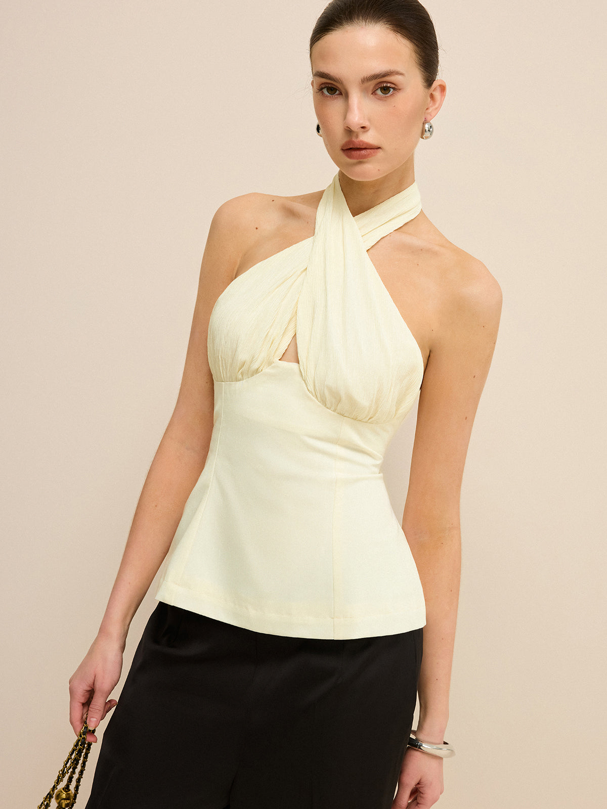 Cross-Over Halter Backless Tank Top-Chicvia