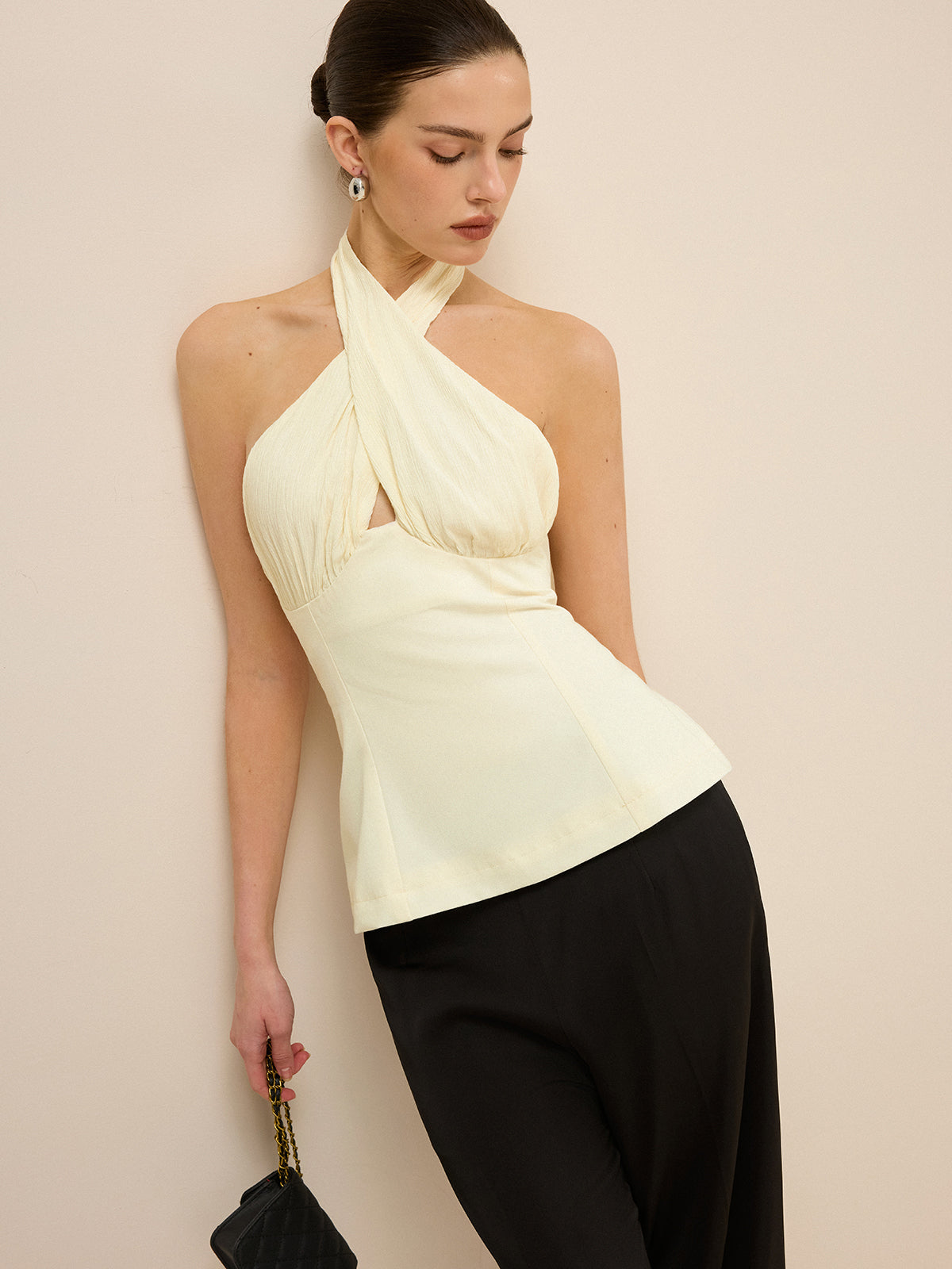 Cross-Over Halter Backless Tank Top-Chicvia