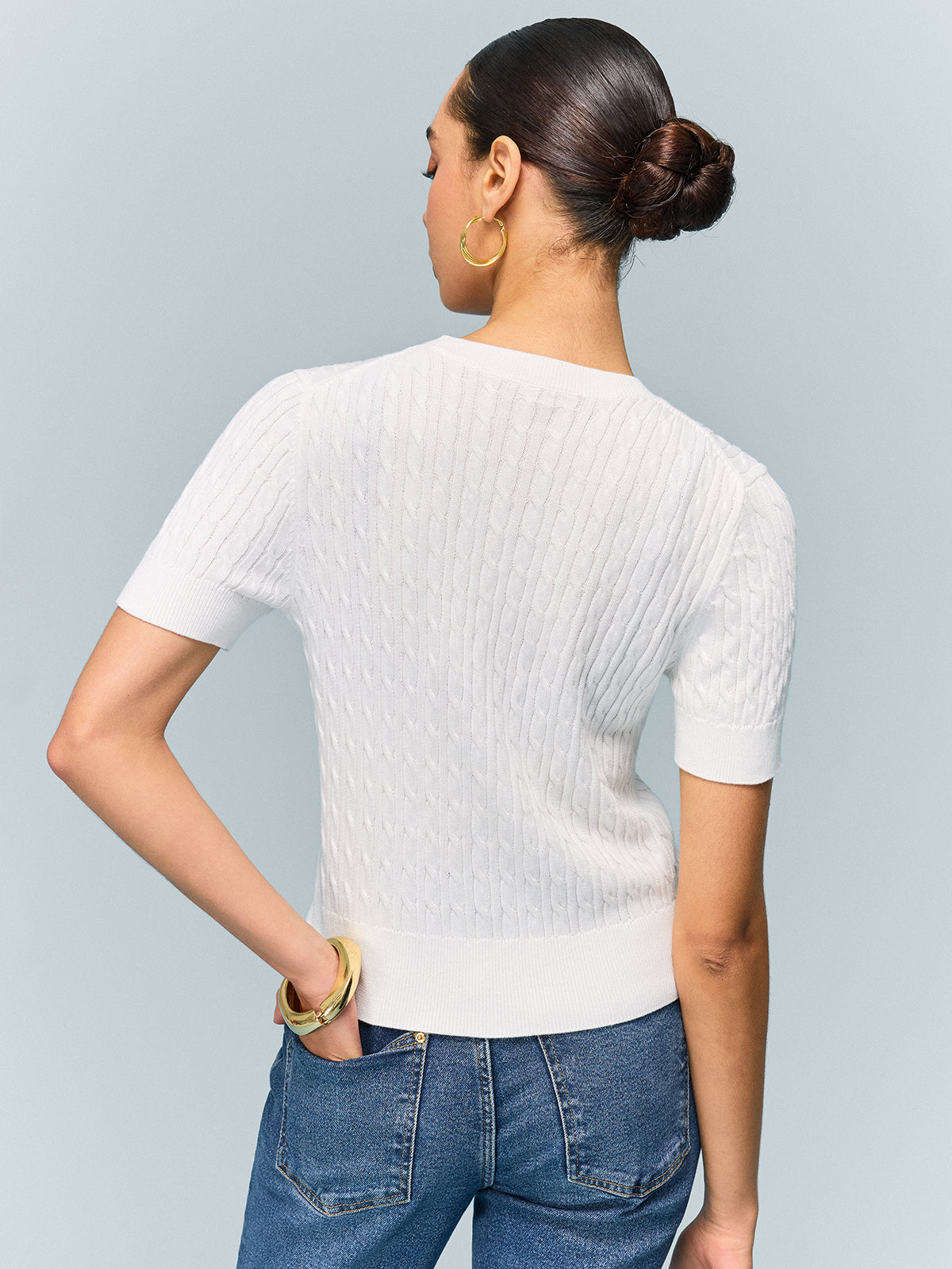 Cable Knit Short Sleeve Top-Chicvia