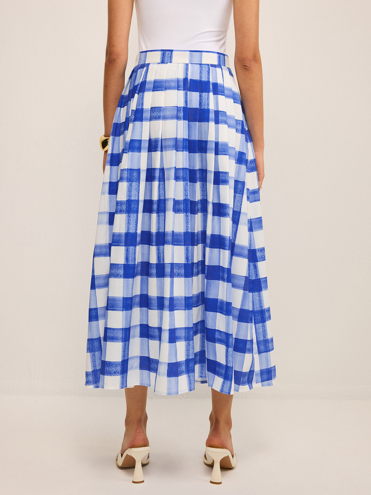 Pocketed Gingham Midi Skirt-Chicvia