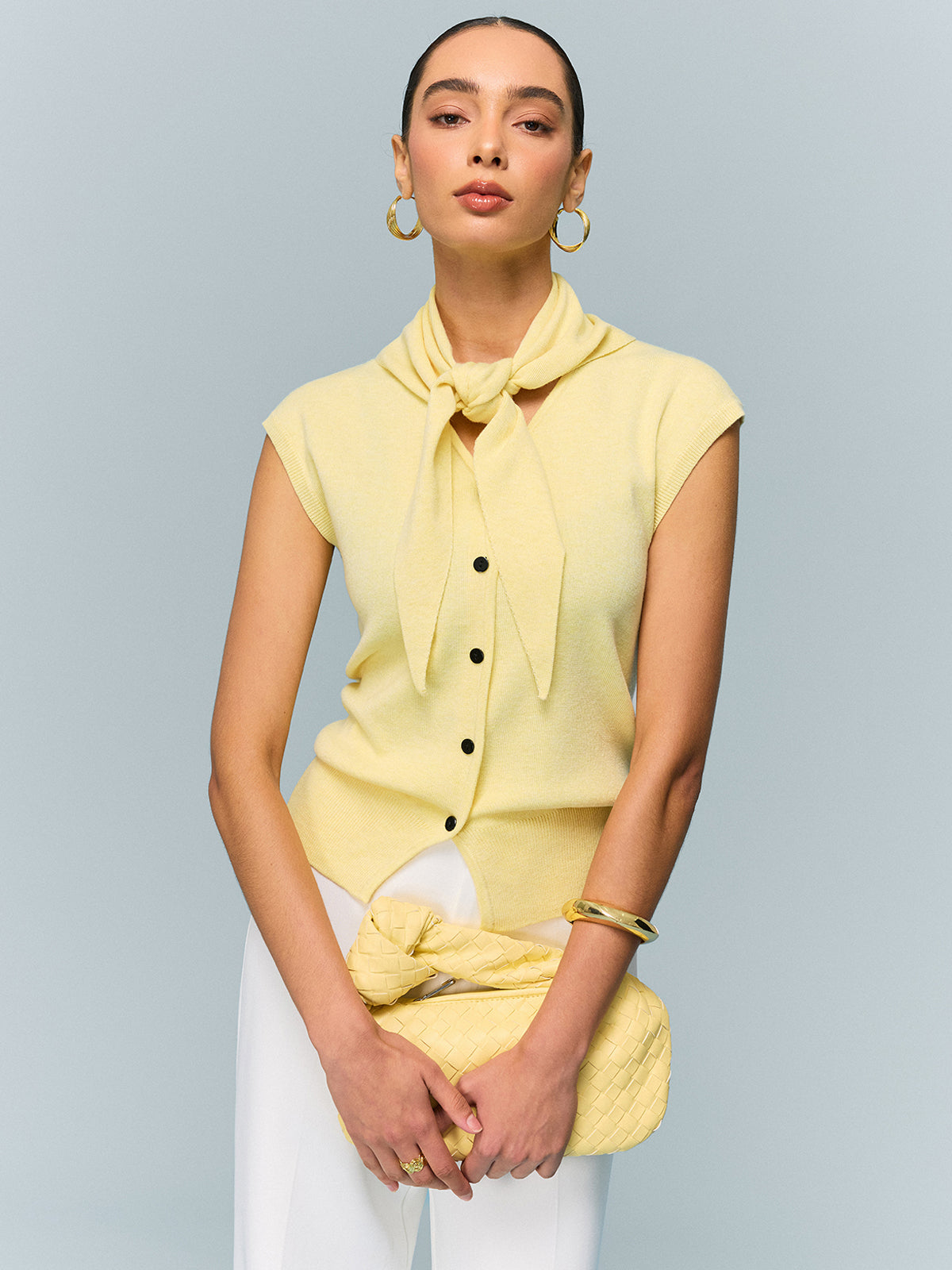 Button Knit Top with Convertible Styling Options-Chicvia