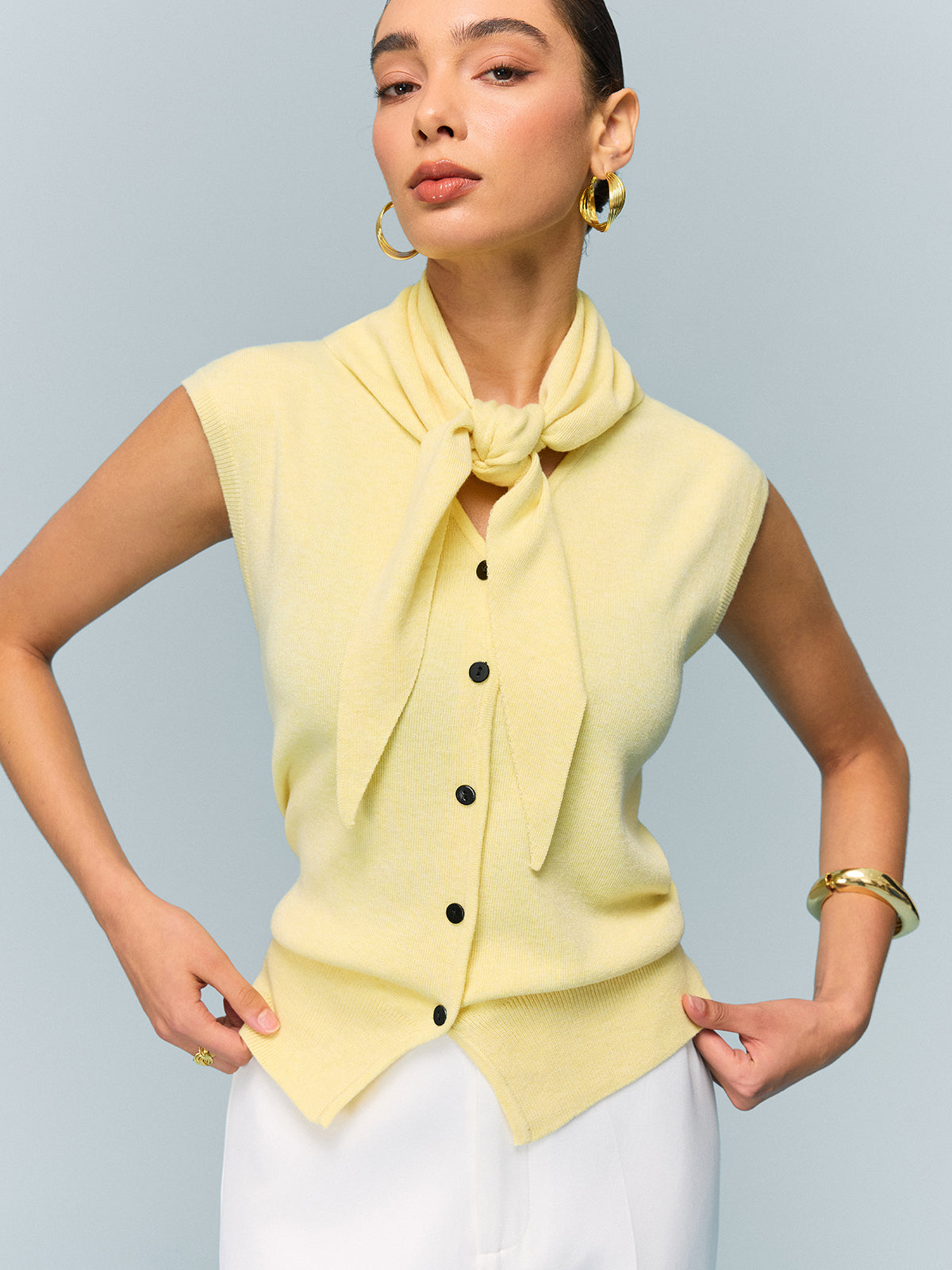 Button Knit Top with Convertible Styling Options-Chicvia