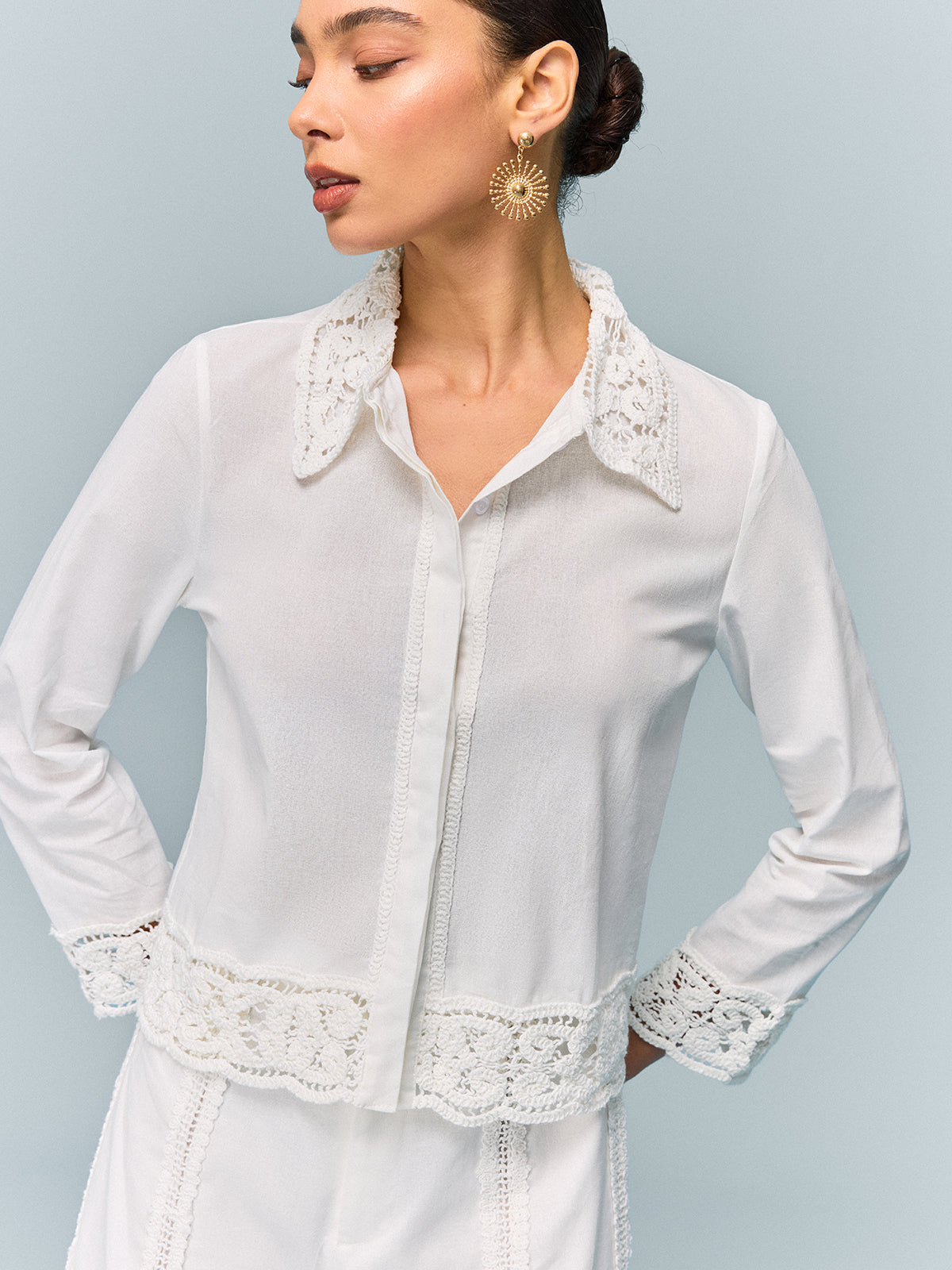 Crochet-Trimmed Shirt-Chicvia