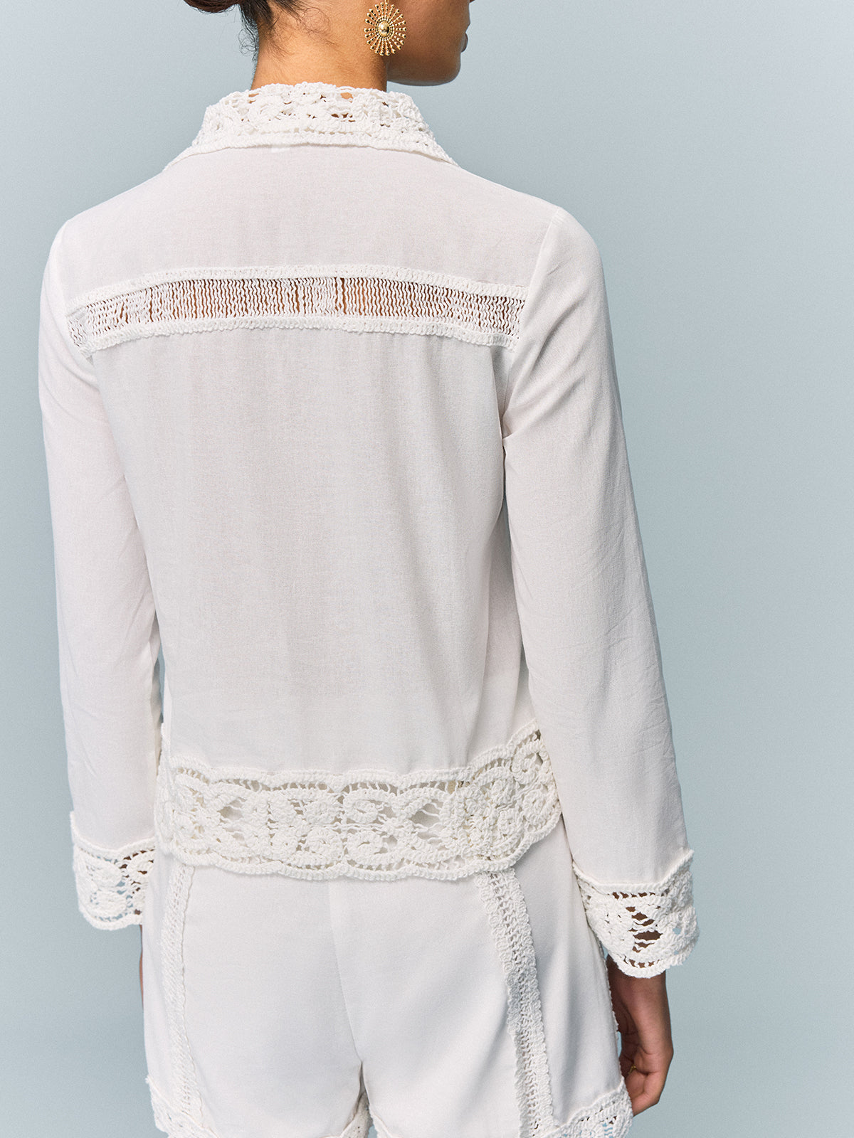 Crochet-Trimmed Shirt-Chicvia