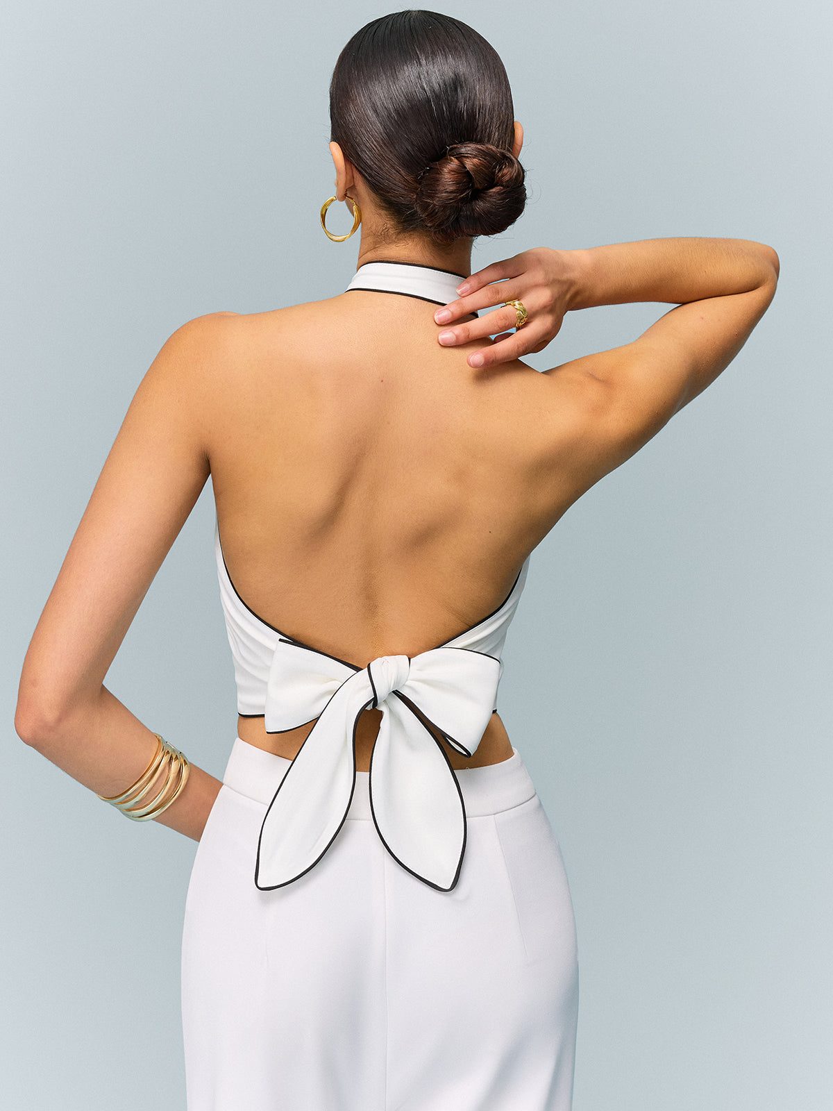 Halter Neck Bow Detail Crop Top-Chicvia