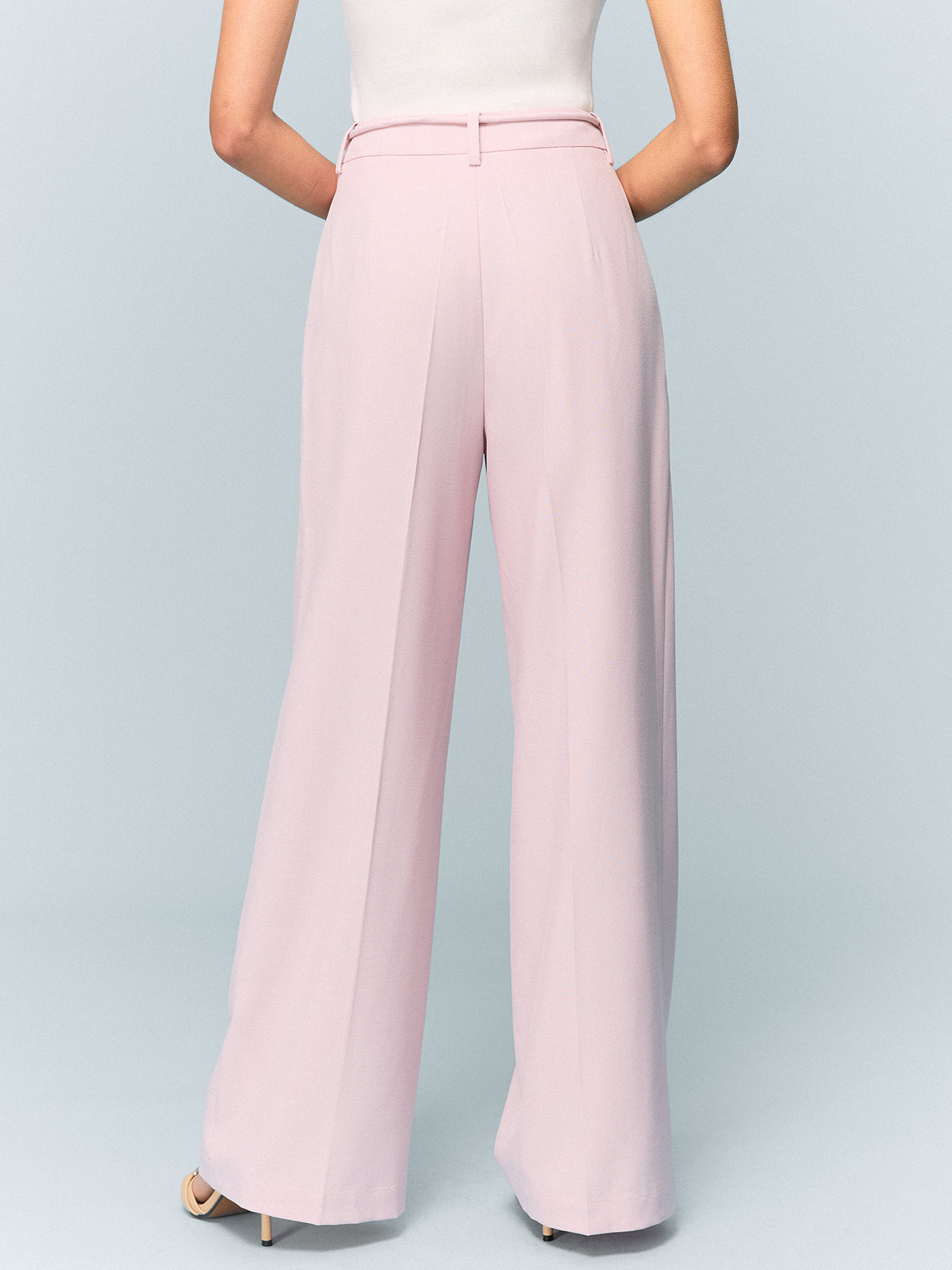 Mid-Waisted Wide-Leg Pants with Tie Detail-Chicvia
