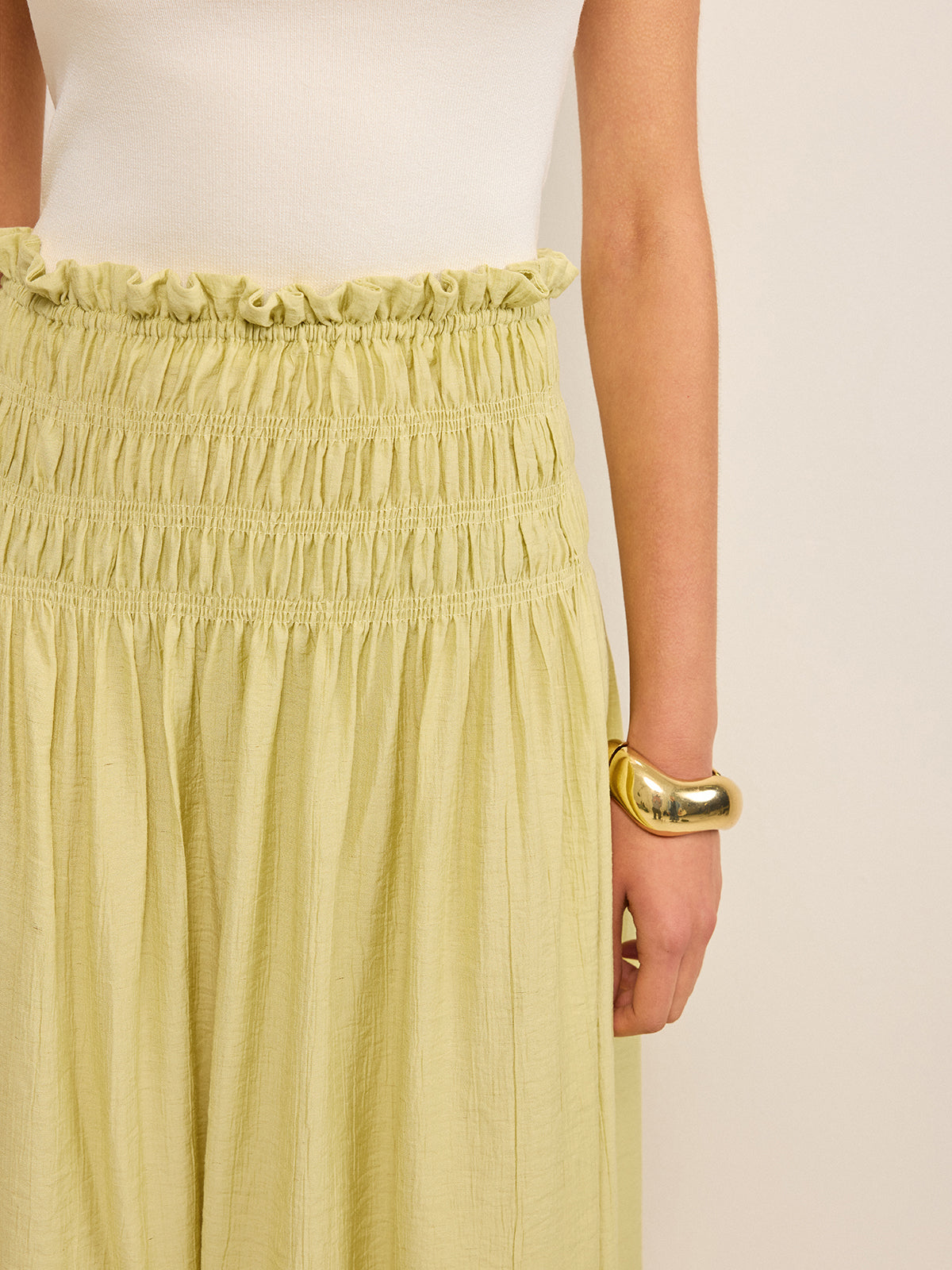 Pleated Linen Smocked Maxi Skirt-Chicvia