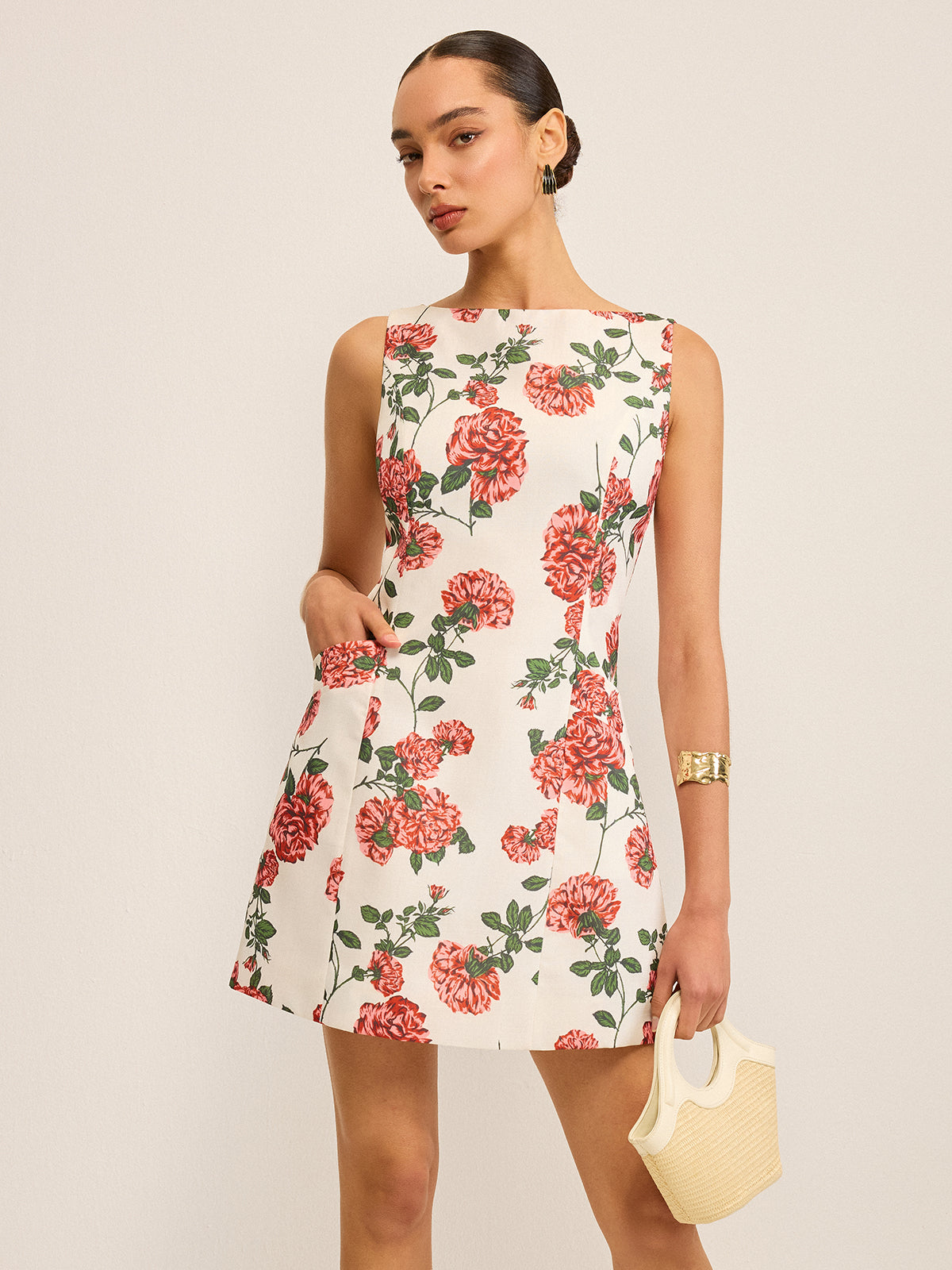Floral Printed Shift Dress-Chicvia