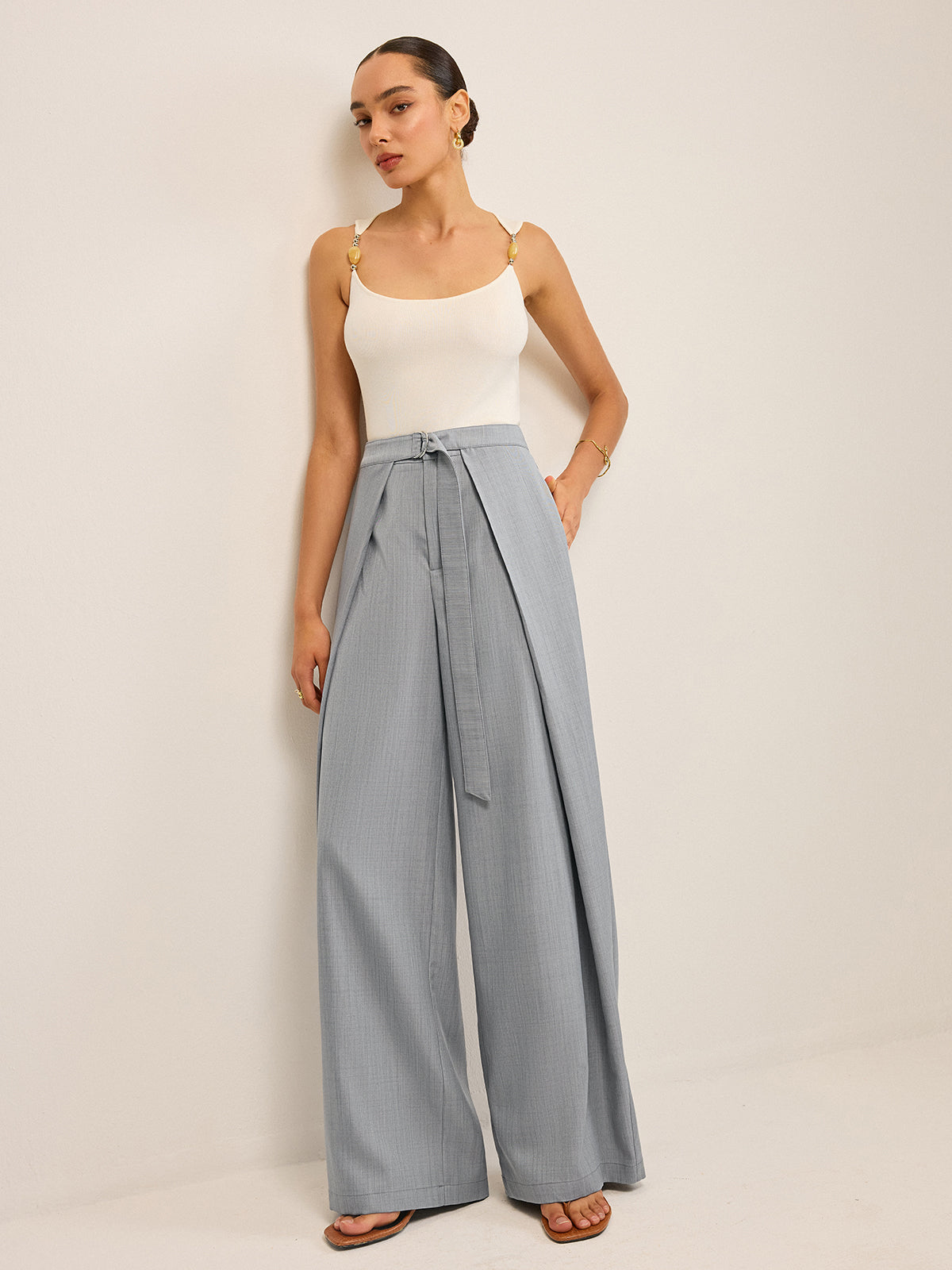 Pleated Wide-Leg Pants-Chicvia
