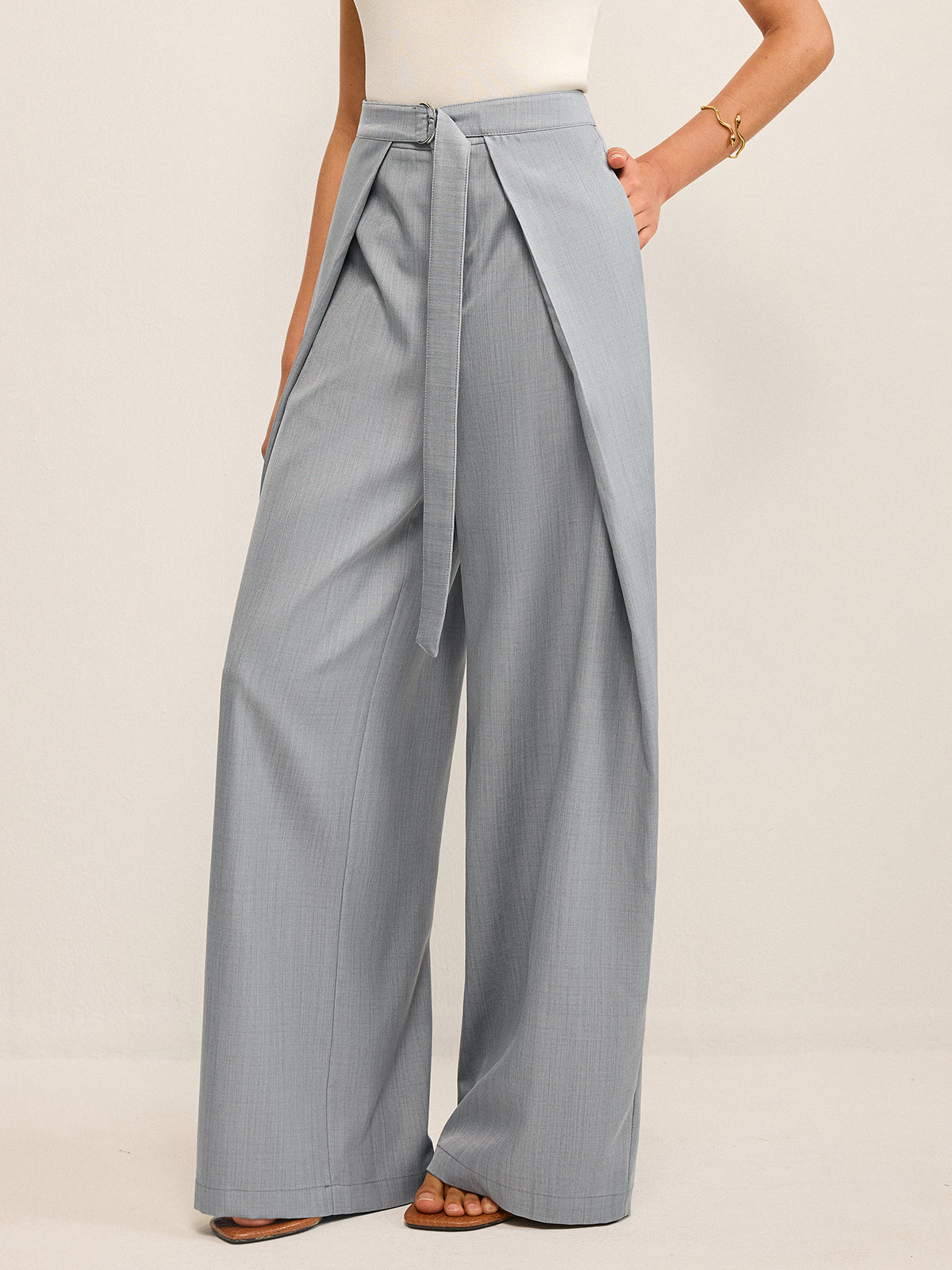 Pleated Wide-Leg Pants-Chicvia