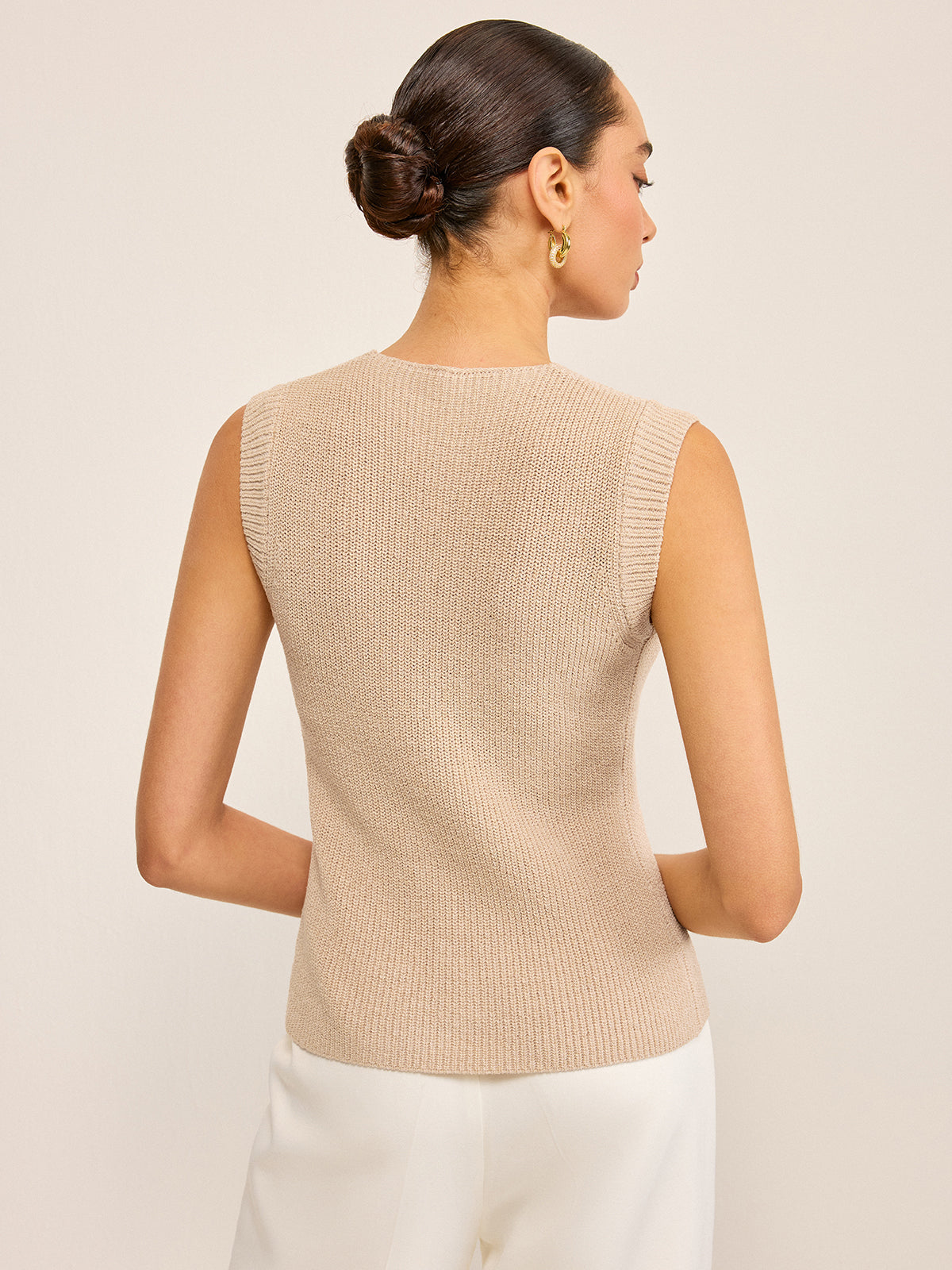 Knitted V-Neck Buttoned Vest-Chicvia