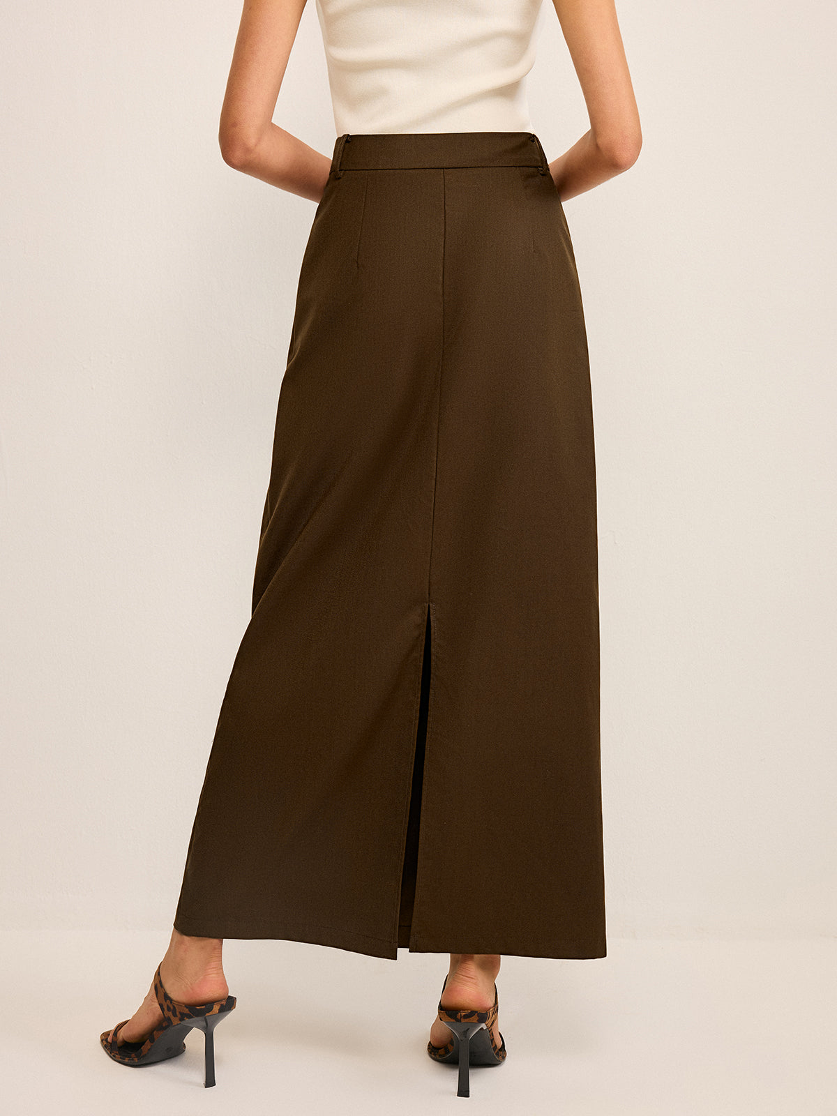 Pocketed High-Waisted Maxi Skirt-Chicvia