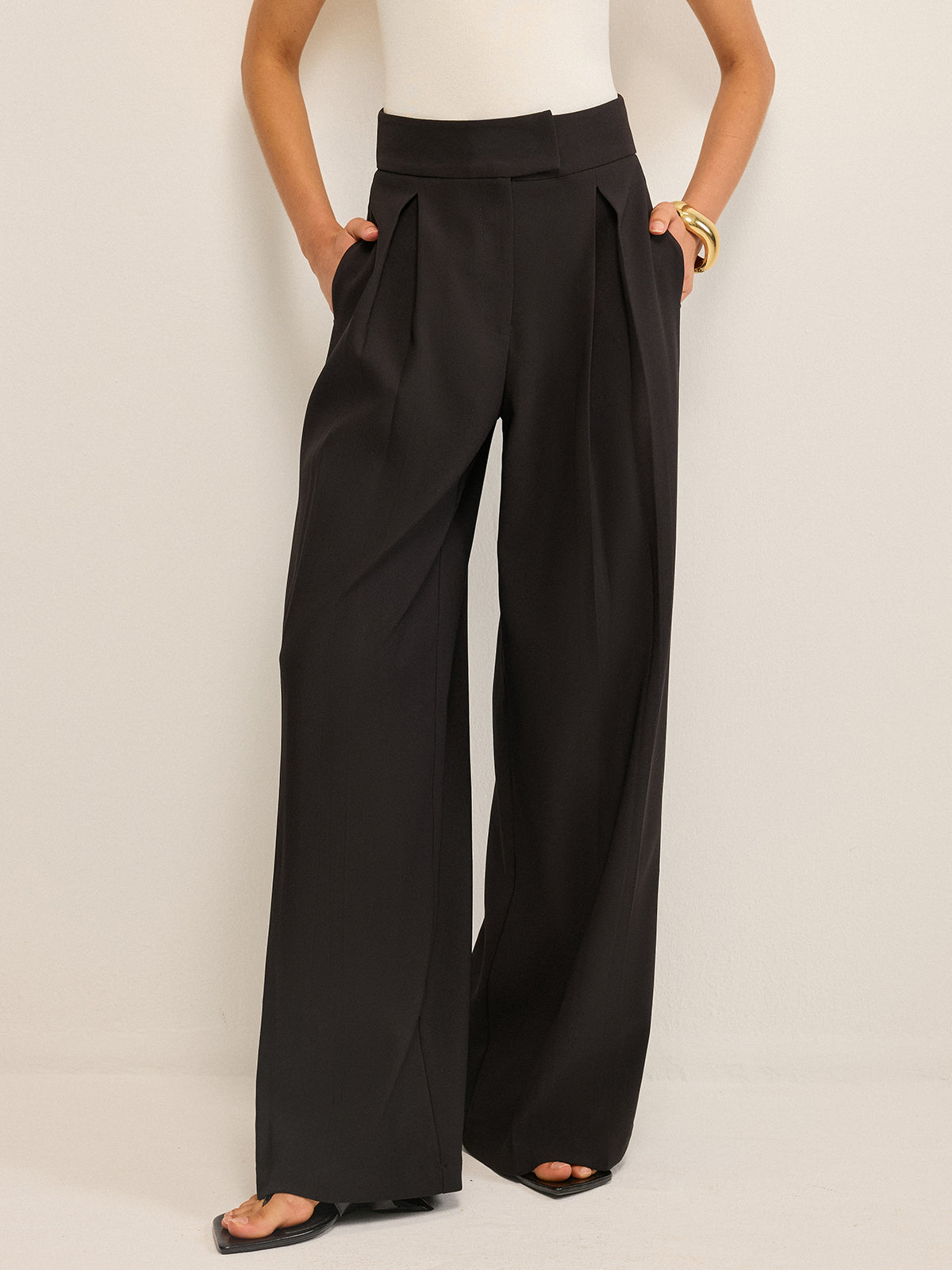 High-Waisted Wide-Leg Pants-Chicvia