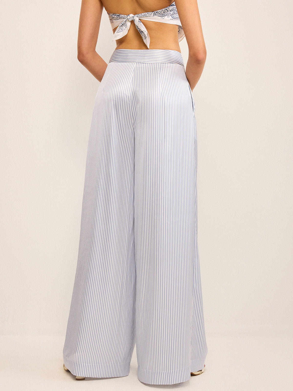 Mid-Waisted Striped Wide-Leg Pants-Chicvia