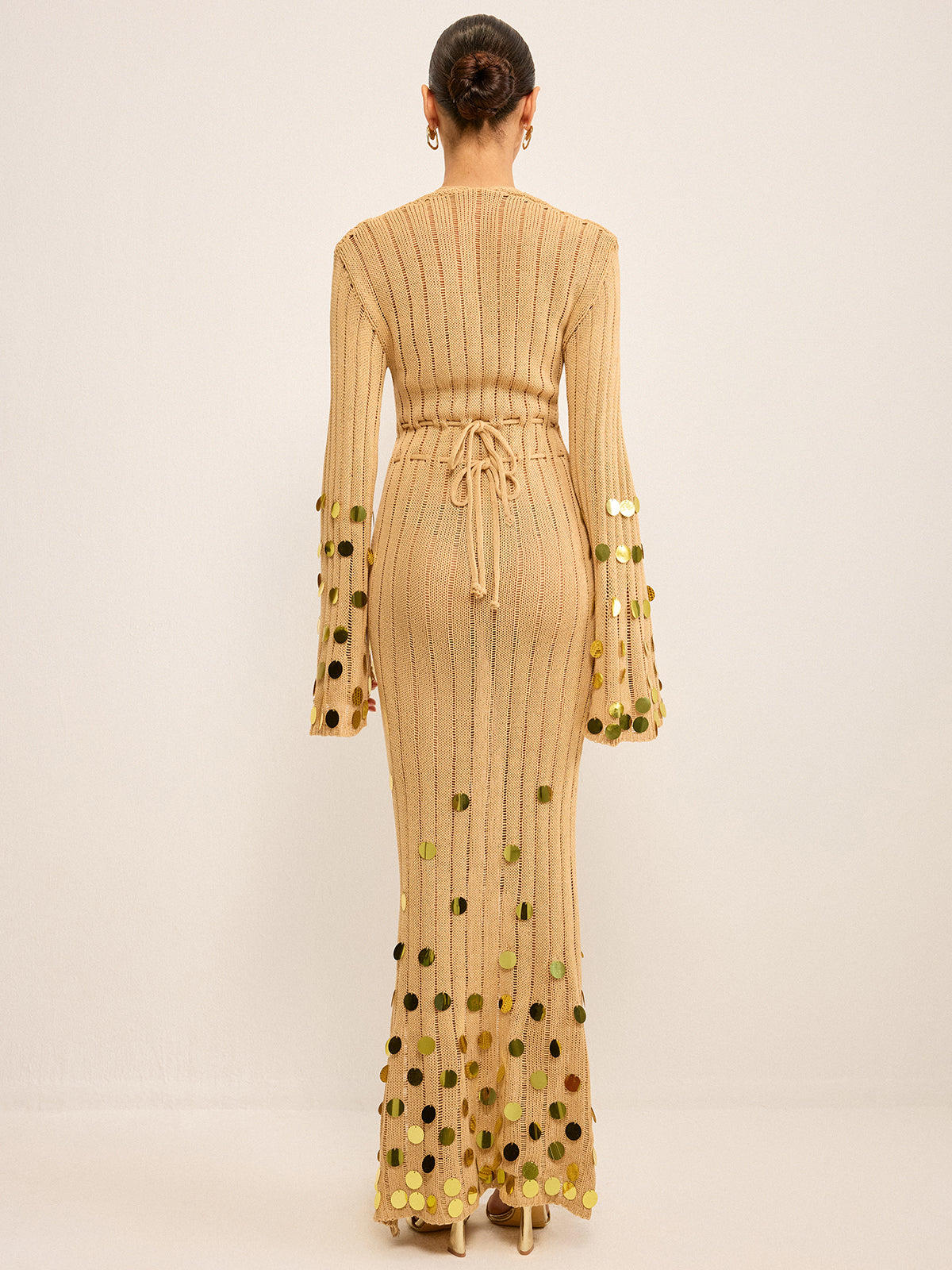 Knit Maxi Dress with Sequin Embellishments-Chicvia