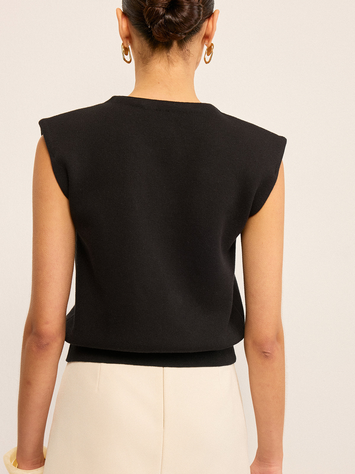 Metal Button V-Neck Knit Vest-Chicvia