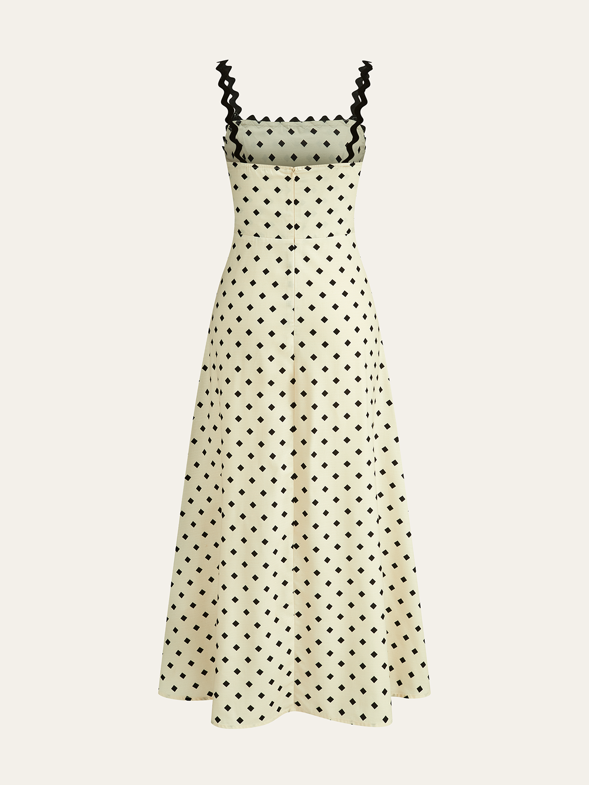 Polka Dot Midi Dress with Scalloped Straps-Chicvia