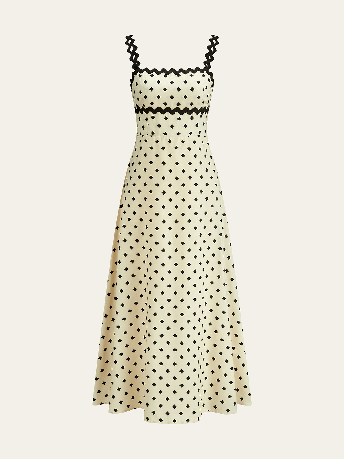 Polka Dot Midi Dress with Scalloped Straps-Chicvia