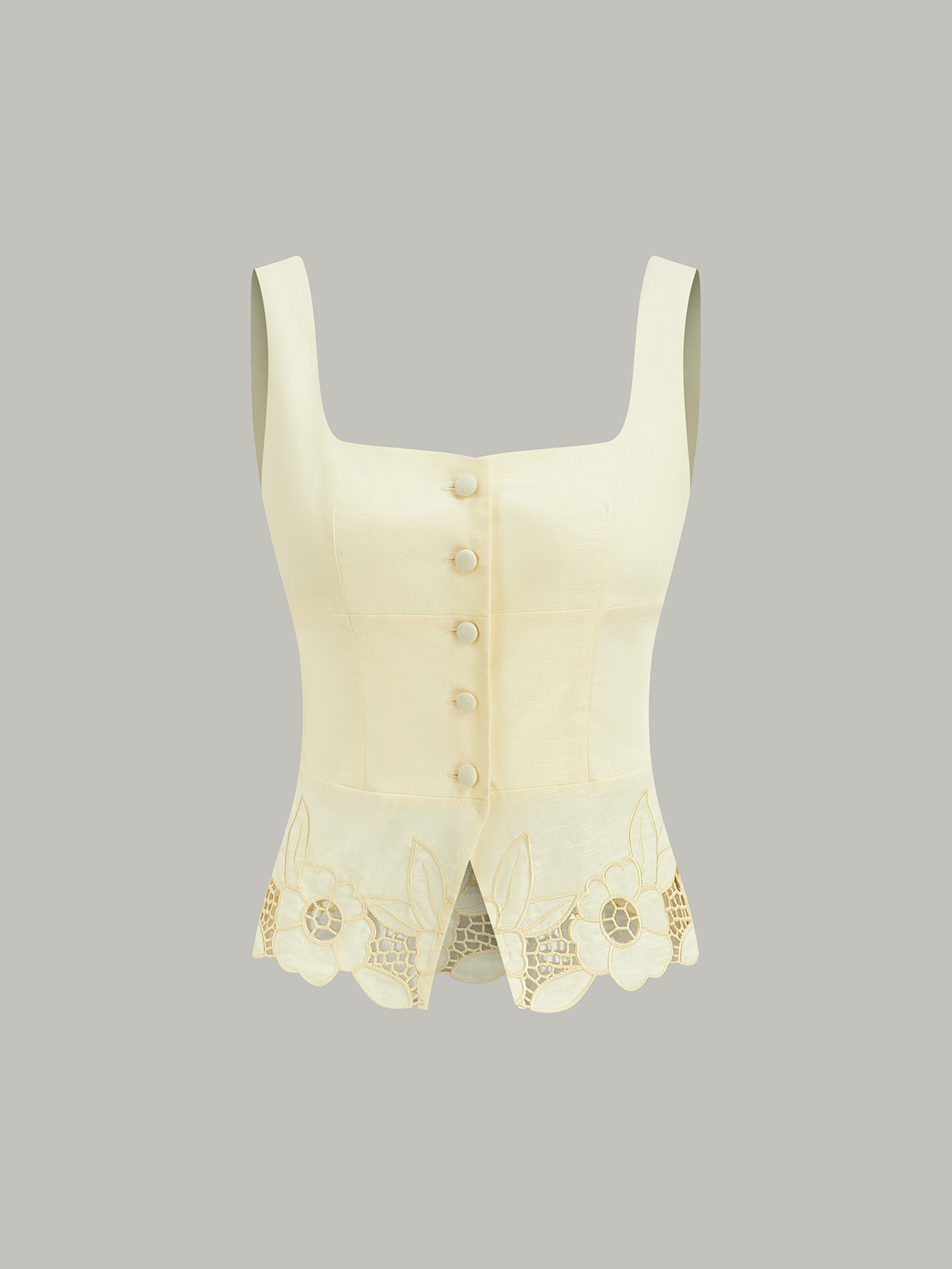 Linen & Cotton Embroidered Tank Top-Chicvia