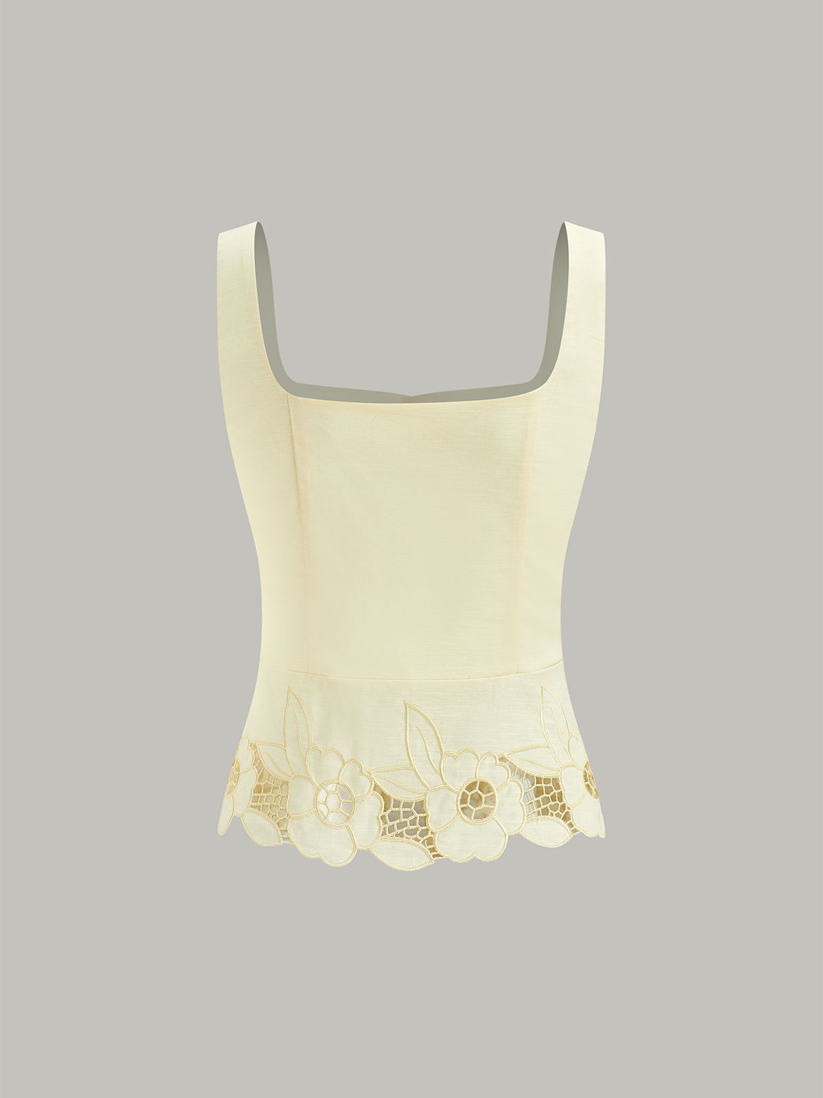 Linen & Cotton Embroidered Tank Top-Chicvia
